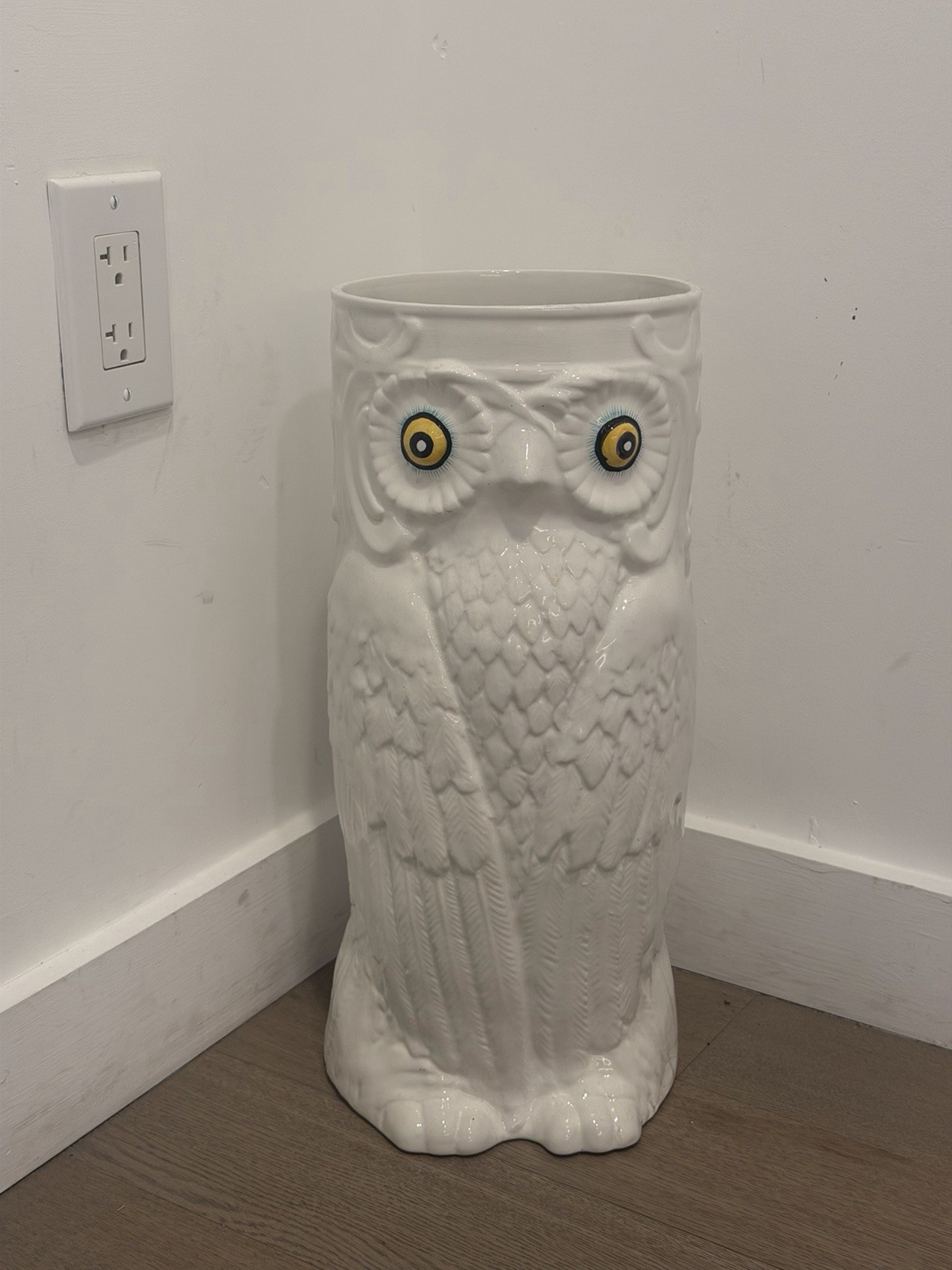 Rare Vintage Portuguese Ceramic Owl Umbrella Stand Holder 19” Rare Vintage Portuguese Ceramic Owl Umbrella Stand Holder 19”