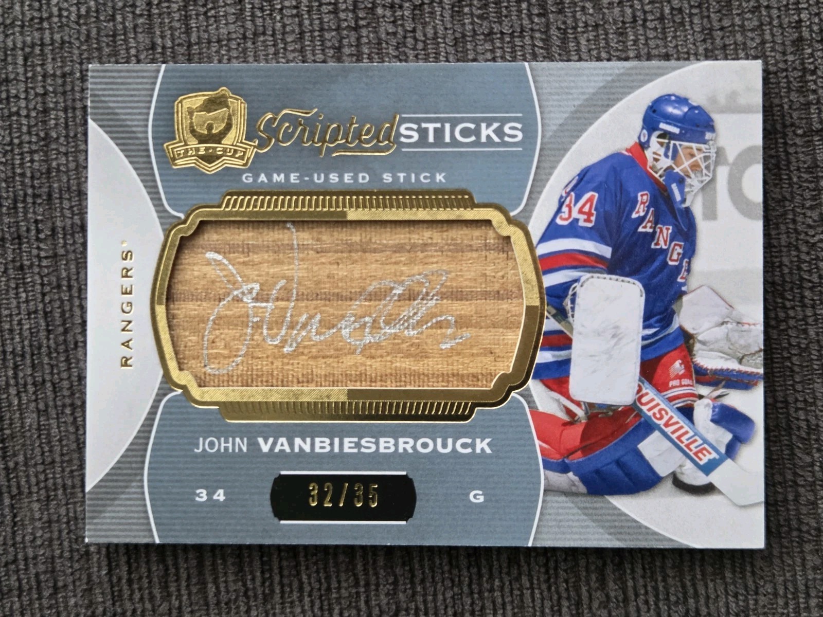 2014-15 Upper Deck The Cup Scripted Sticks - John Vanbiesbrouck Auto /35 NYR