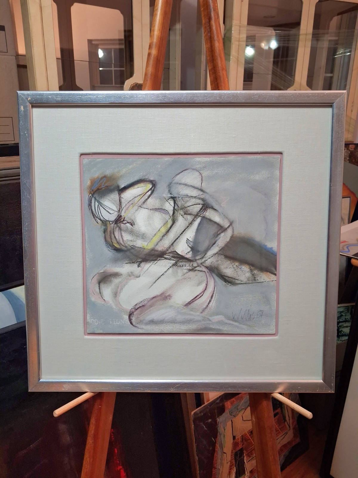 Vintage Abstract Figural Pastel Drawing, 20\