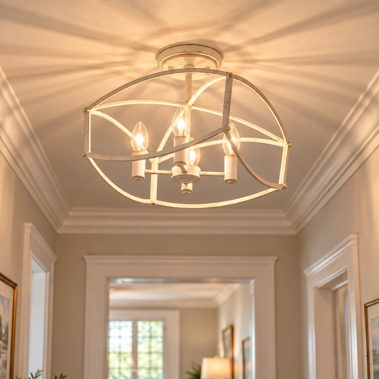 Quoizel Celene 13.5” Antique White 4-Light Semi-Flush Mount New Open Box
