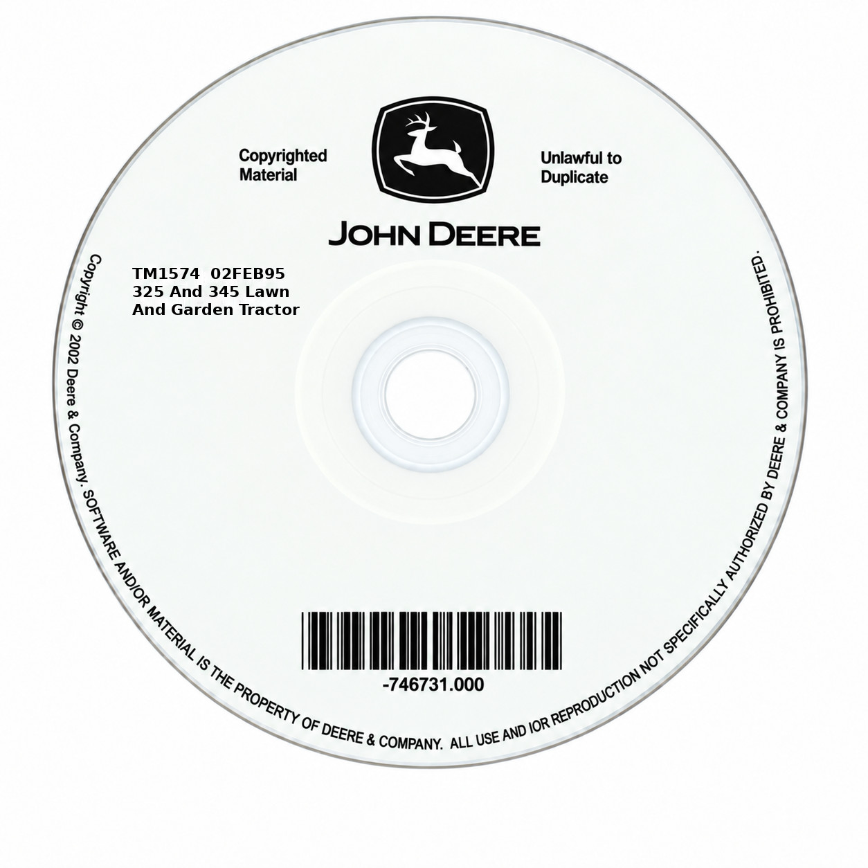 John Deere 325 345 Lawn Garden Tractor Technical Service Repair Manual TM1574 CD