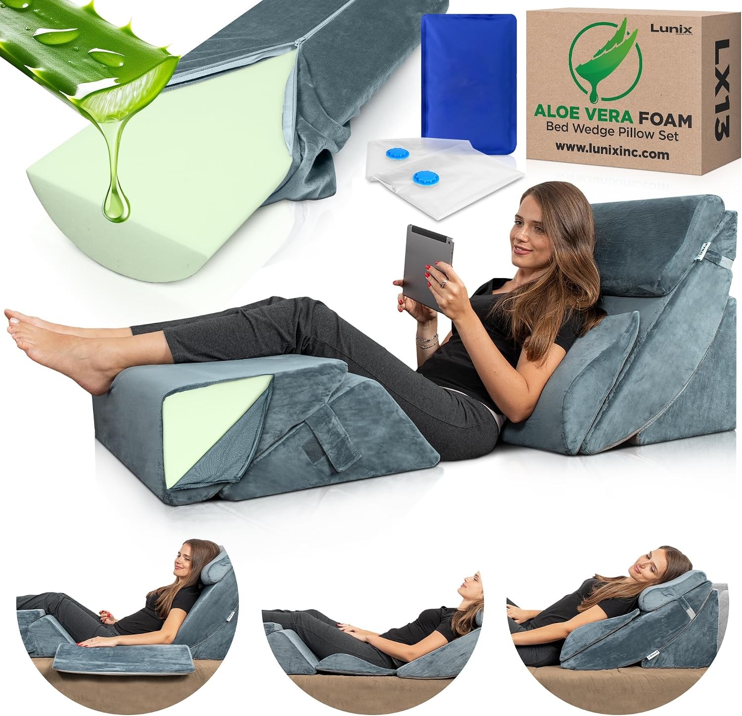 LX13 6-Piece Post-Surgery Recovery System Orthopedic Bed Wedge Pillow Set Tummy