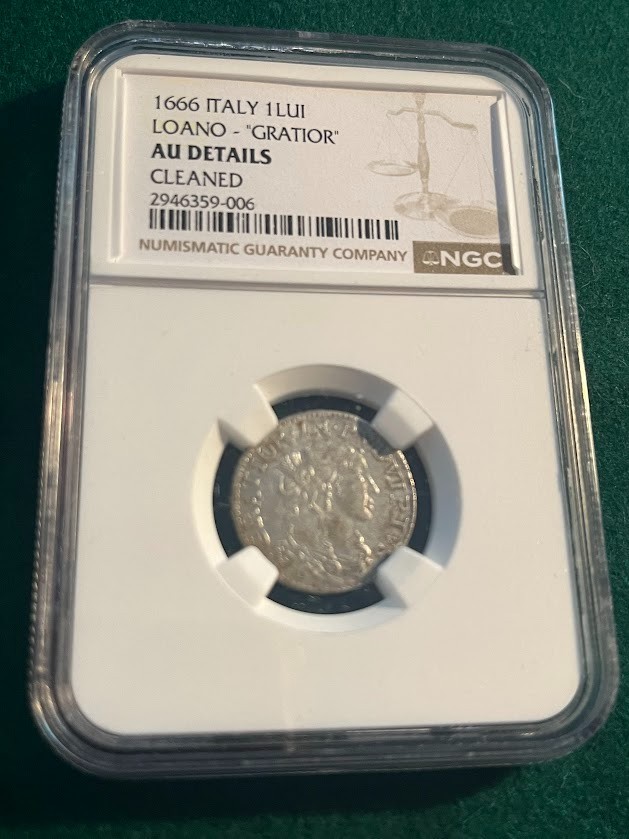 Italian States Loano - 'GRATIOR' Luigino 1666 NGC AU Det. Cleaned Italian States Loano - 'GRATIOR' Luigino 1666 NGC AU Det. Cleaned