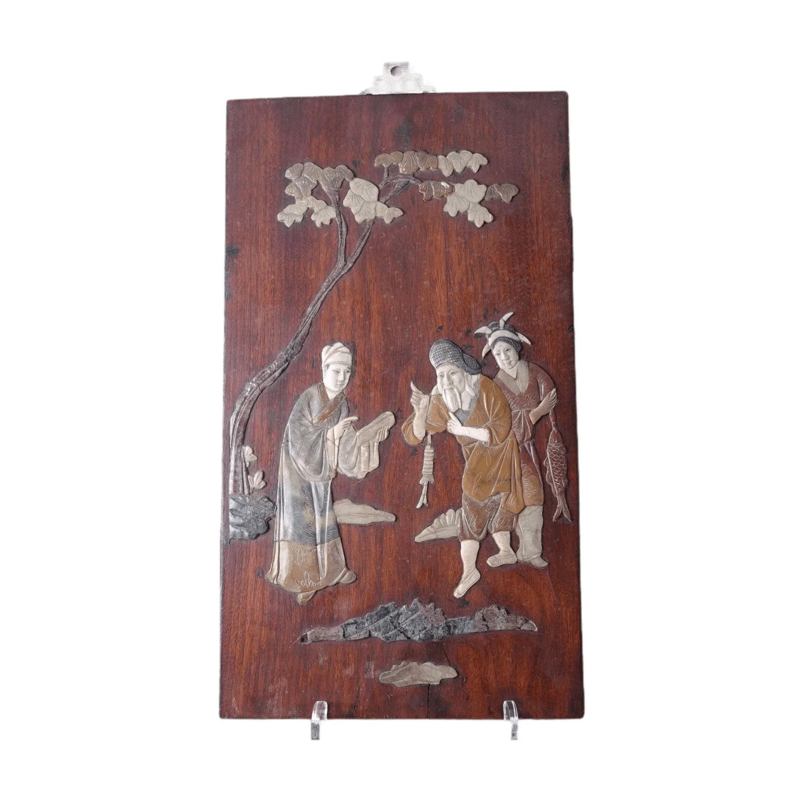 c1920's Chinese Republic Period Wood Plaque with Soapstone inlay