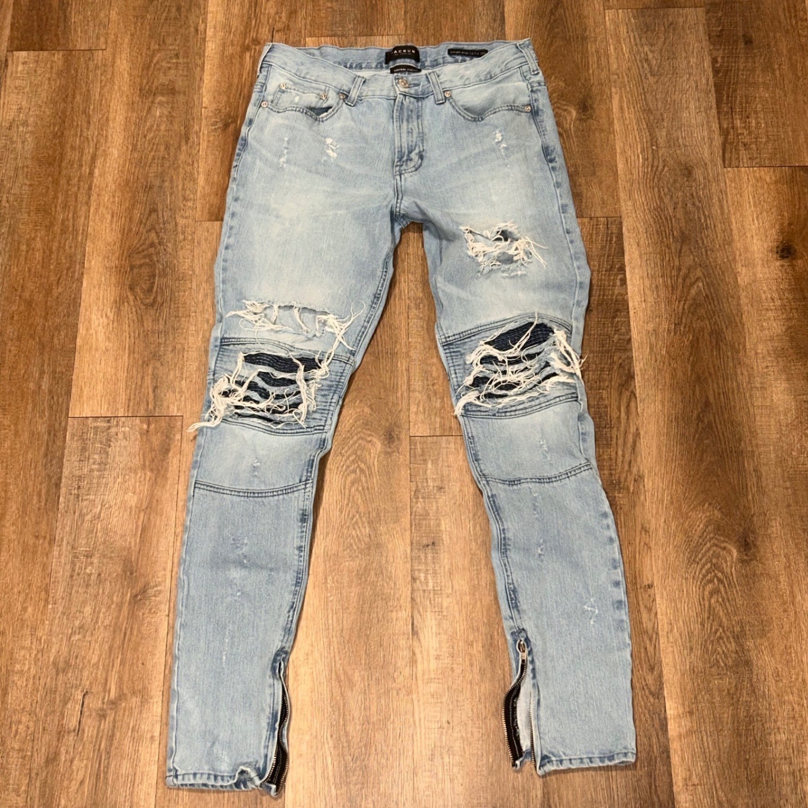 PacSun Mens Stacked Skinny Distressed Moto Jeans Light Wash Blue 32x32 Grunge PacSun Mens Stacked Skinny Distressed Moto Jeans Light Wash Blue 32x32 Grunge