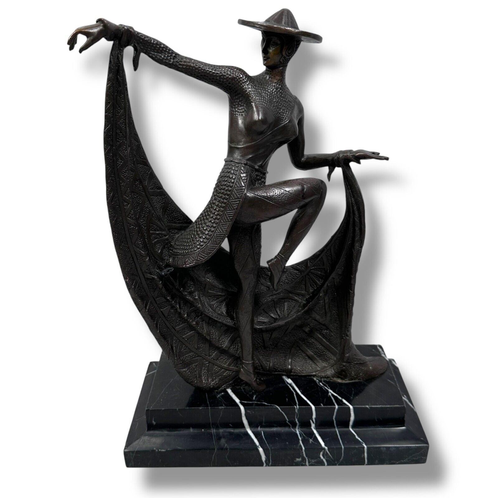 Vintage Demetre Chiparus Bronze Dancer Statue Sculpture Art Deco Brown 13.5\