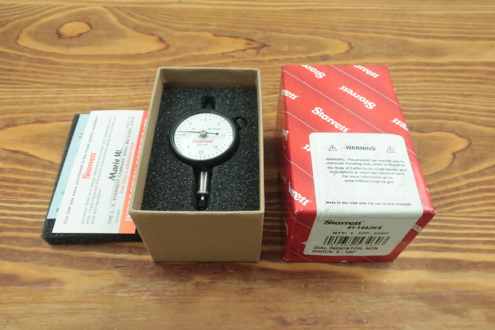 Starrett 81-144J N/S Dial Drop Indicator Non Shock 0-.100