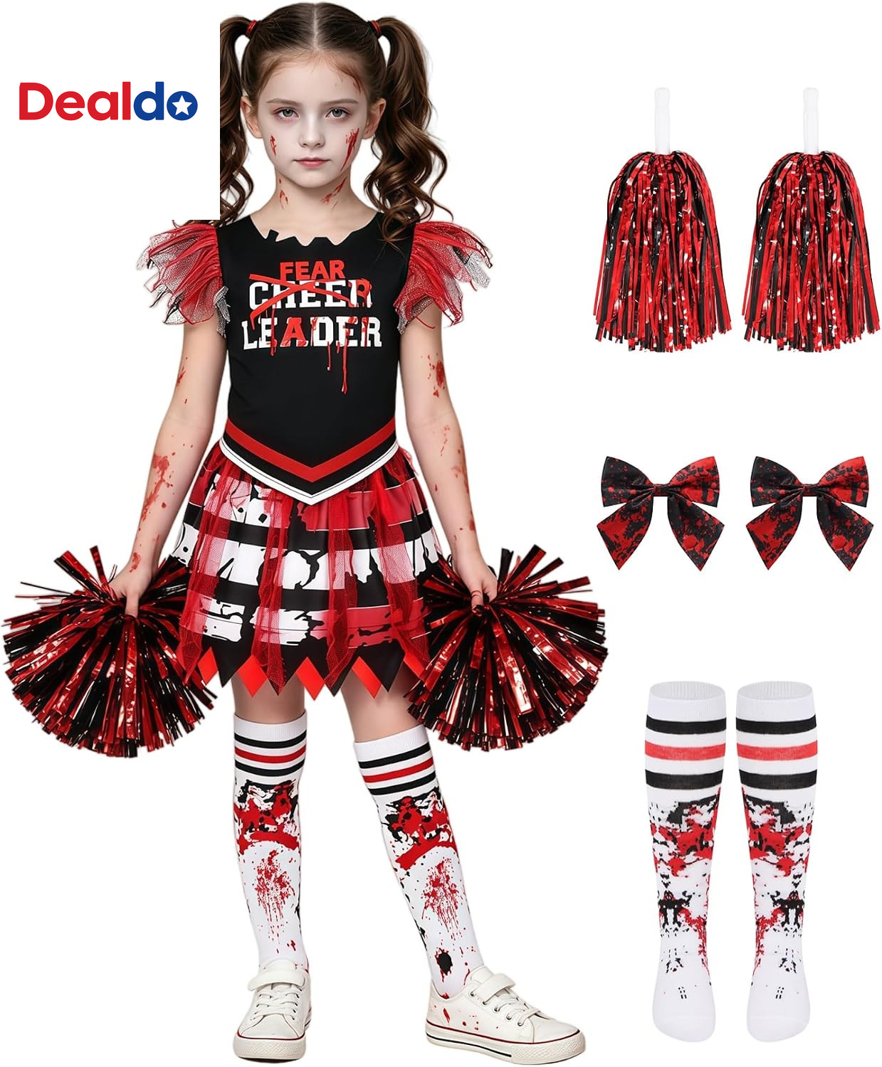5Pcs Kids Girls Zombie Cheerleader Costume Set for Halloween