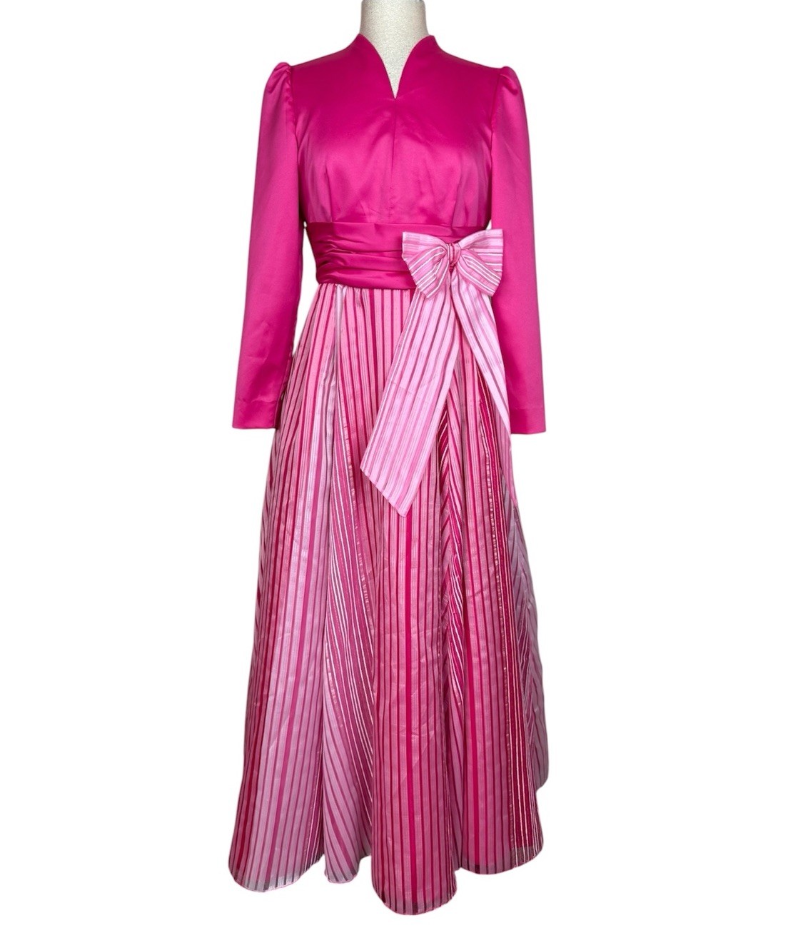 Vintage 60s Fushia Pink Maxi Dress Gown Womens M Bow Mod Retro Formal Event Glam