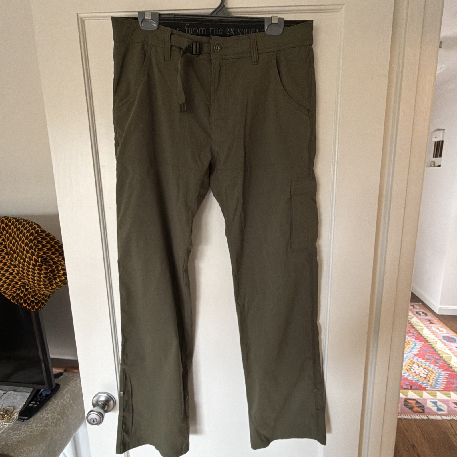 Prana Breathe Mens pants Size 34x27 Blue Dark green 5 Pockets - great condition
