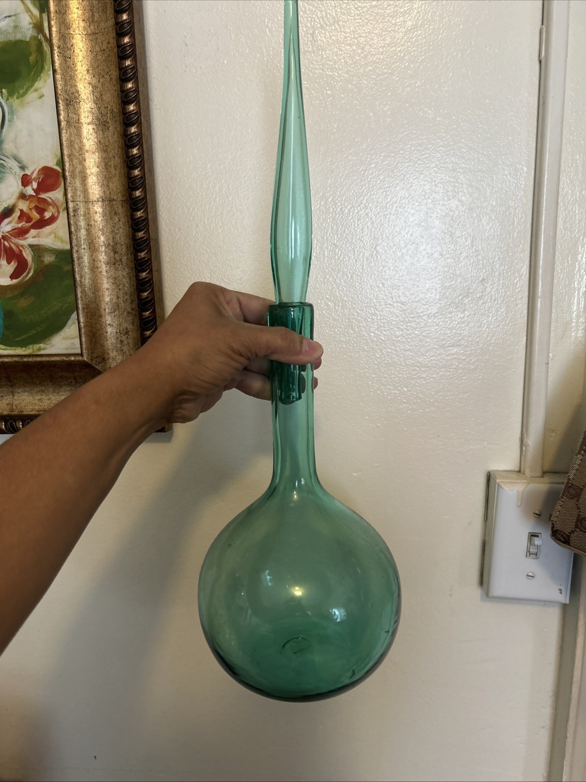 Vintage MCM Blenko Glass 627L Decanter In Turquoise 18\