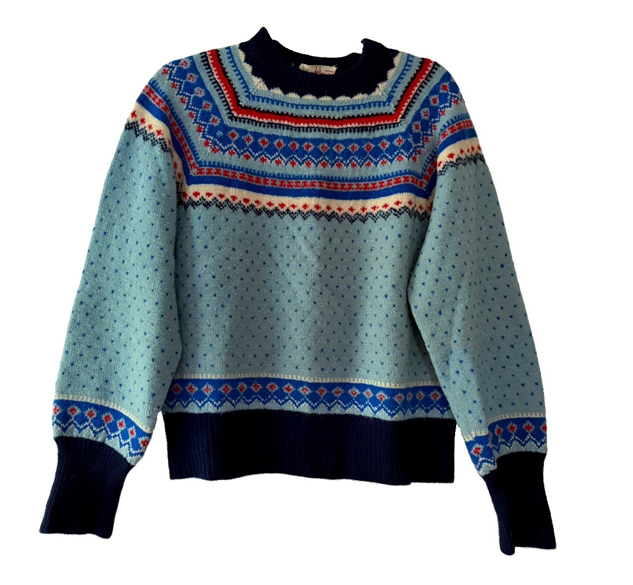 Vintage Made in Denmark Scandinavian 100% Wool Handmade Pullover Sweater Small 
