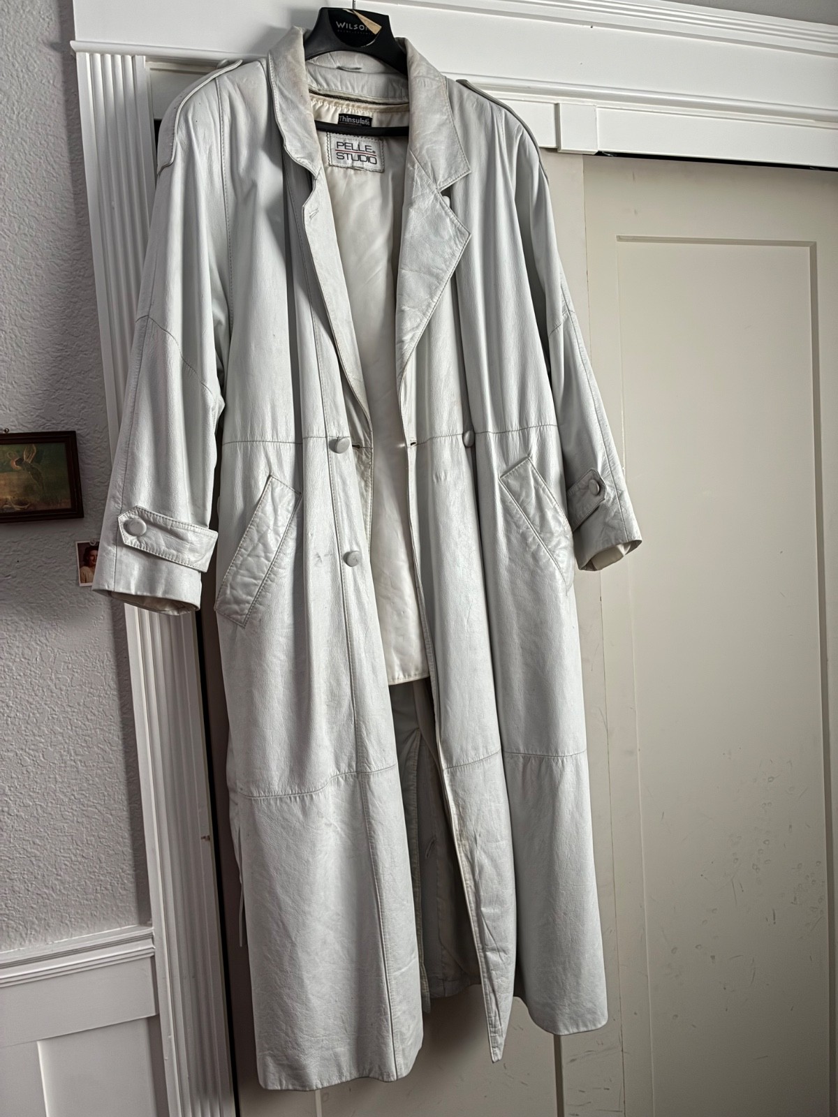 Wilsons leather, Pelle Studio vintage L white leather trench coat, circa 1990s Wilsons leather, Pelle Studio vintage L white leather trench coat, circa 1990s