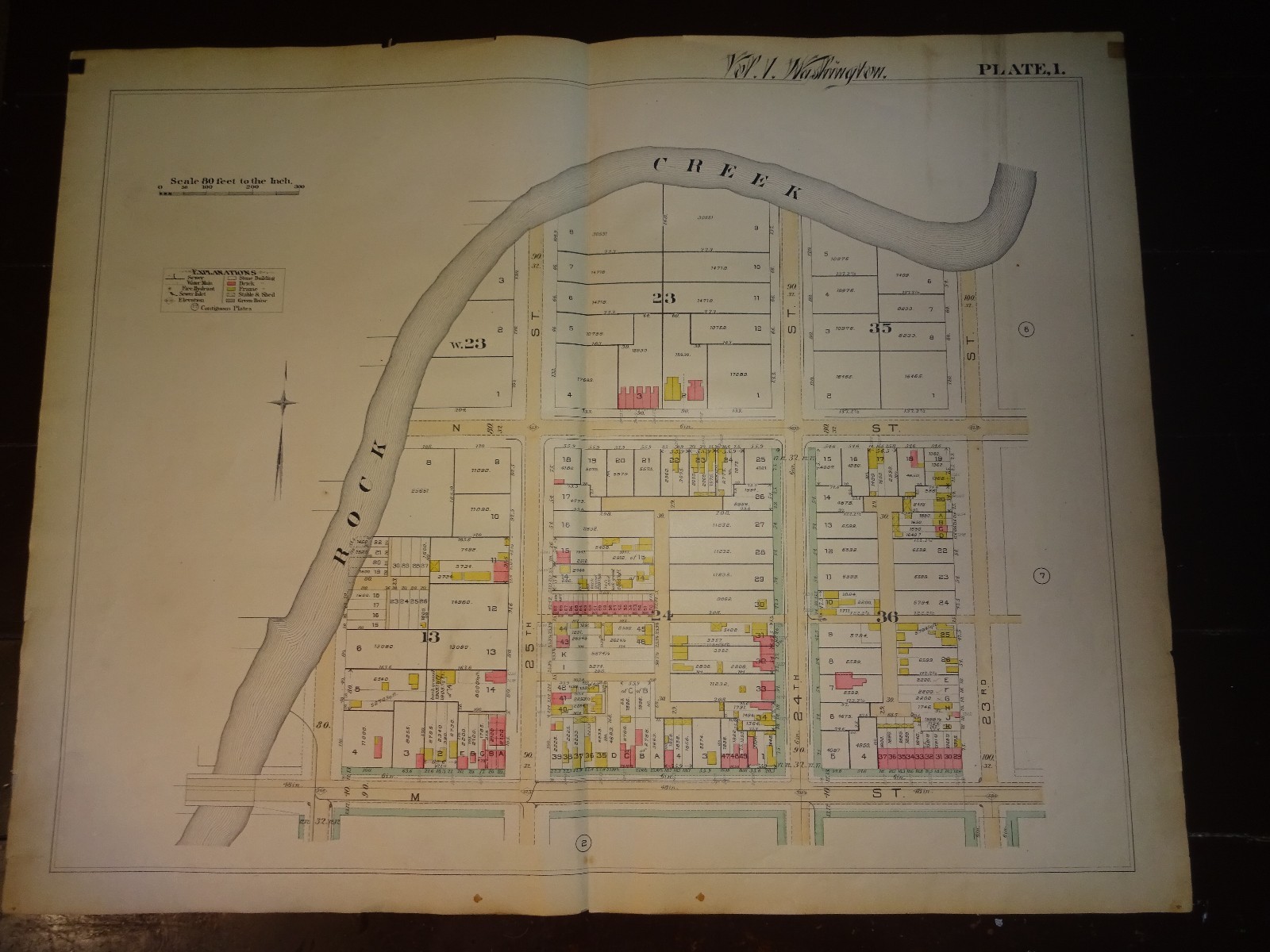 1892 Map of NW DC - Rock Creek to M & 23rd. Rare large property specific detail.