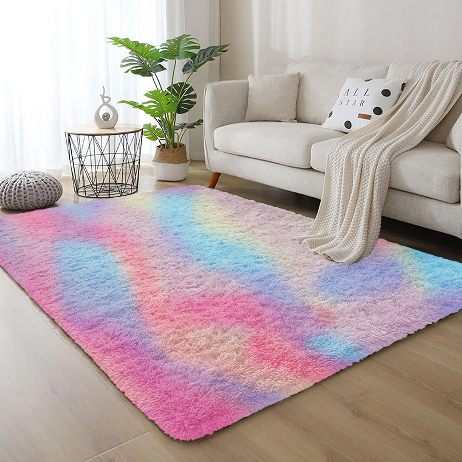 Indoor Shaggy Plush Rug Anti Slip Soft Floor Carpets Mats for Bedroom Home Decor