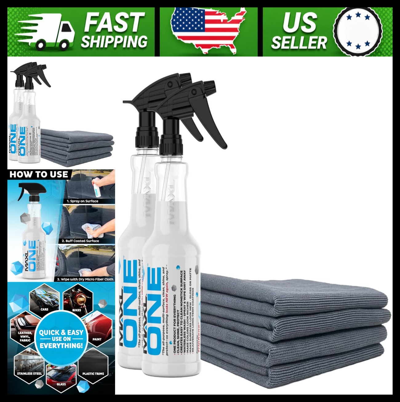 MAXL MAXLONE Waterless Car Detailer Spray, All-Purpose 2-Pack MAXL MAXLONE Waterless Car Detailer Spray, All-Purpose 2-Pack