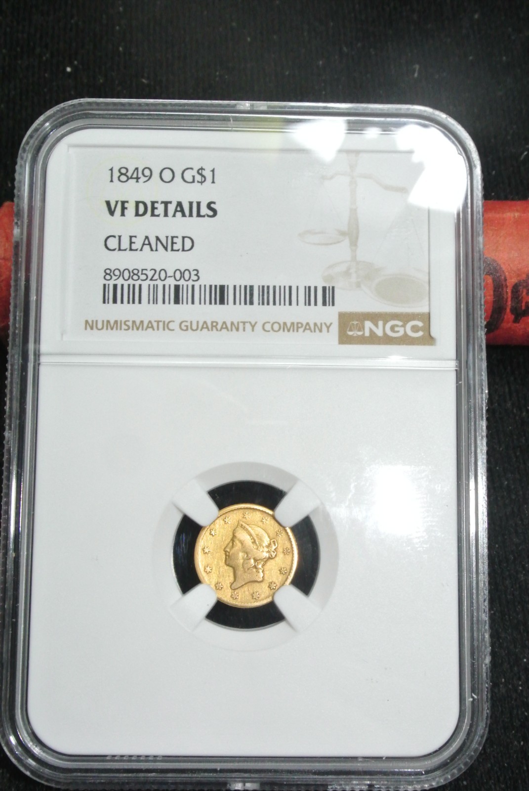 1849 O Indian $1 GOLD- Certified NGC VF Detail CLEANED