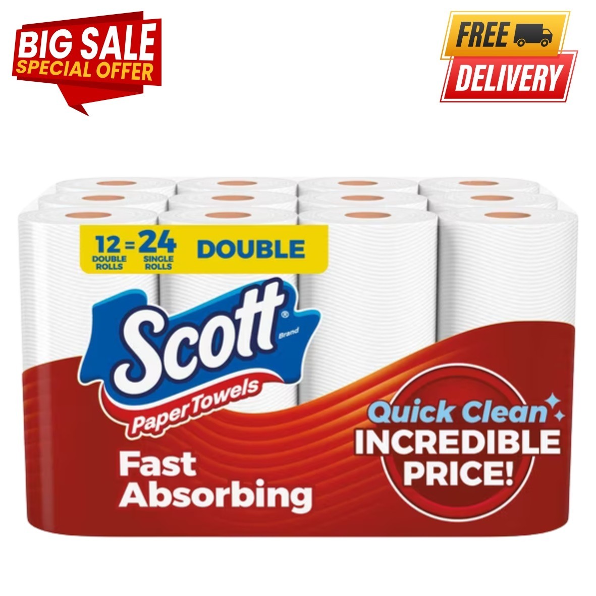 NEW Scott Paper Towels Bulk 24 Regular Rolls 12 Double Rolls White NEW Scott Paper Towels Bulk 24 Regular Rolls 12 Double Rolls White