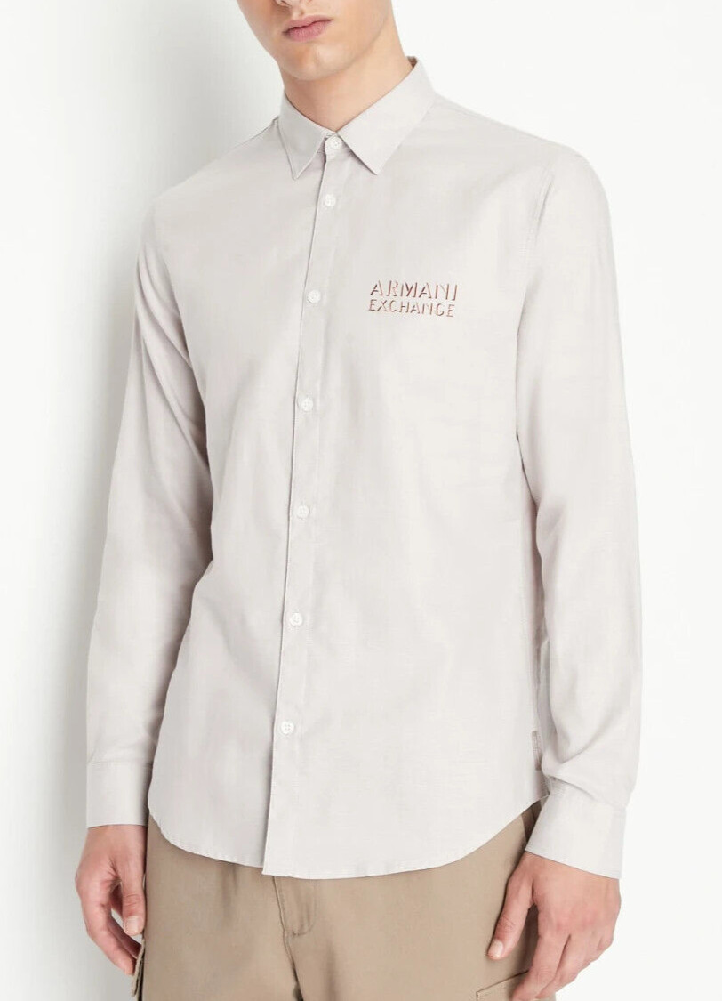 Armani Exchange Logo LS Button up Shirt Beige Men\'s SZ XL Regular Fit MSRP $110