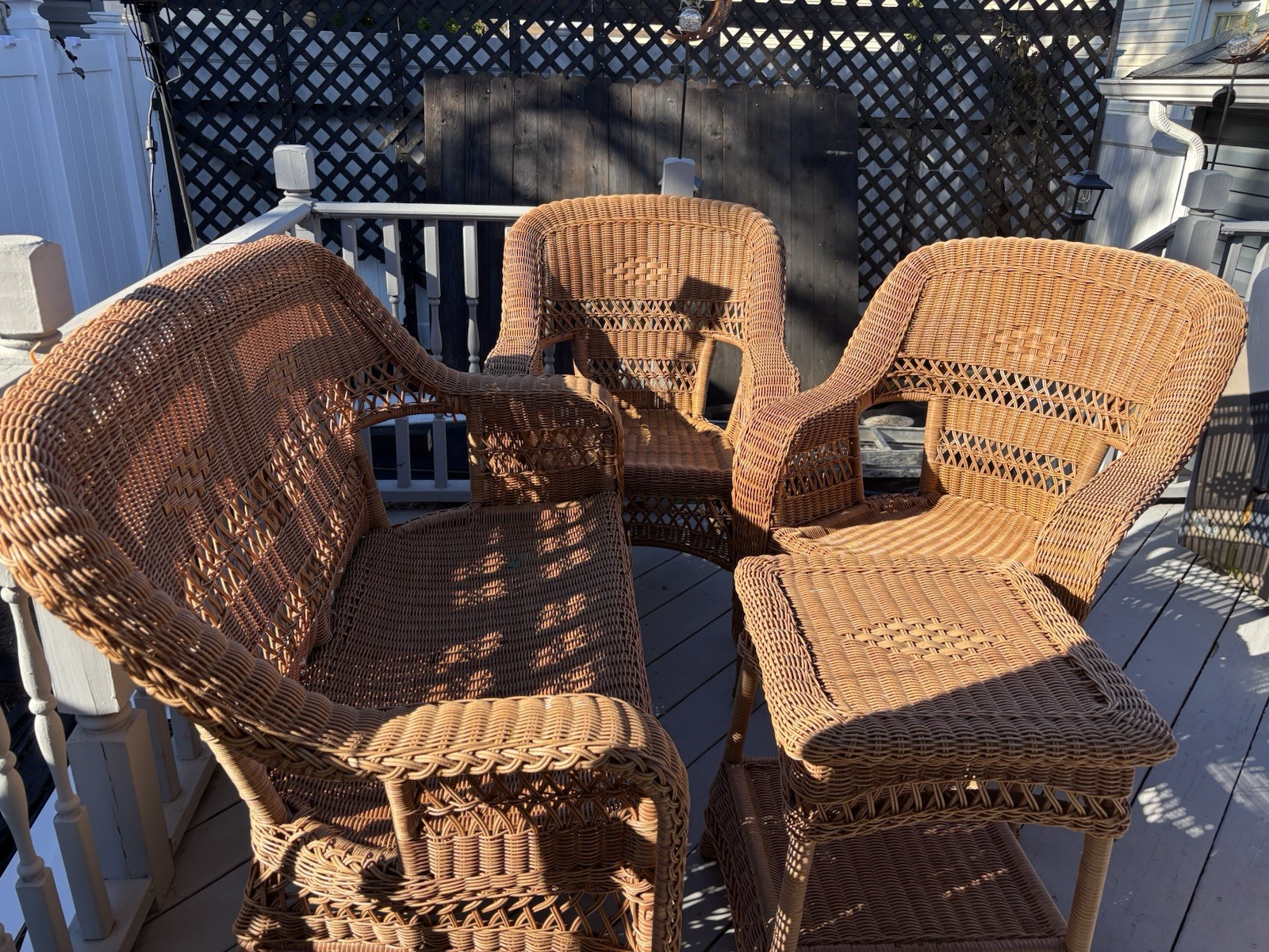 Brown Wicker 5-Piece Patio Sofa Set with Chairs and Square Table