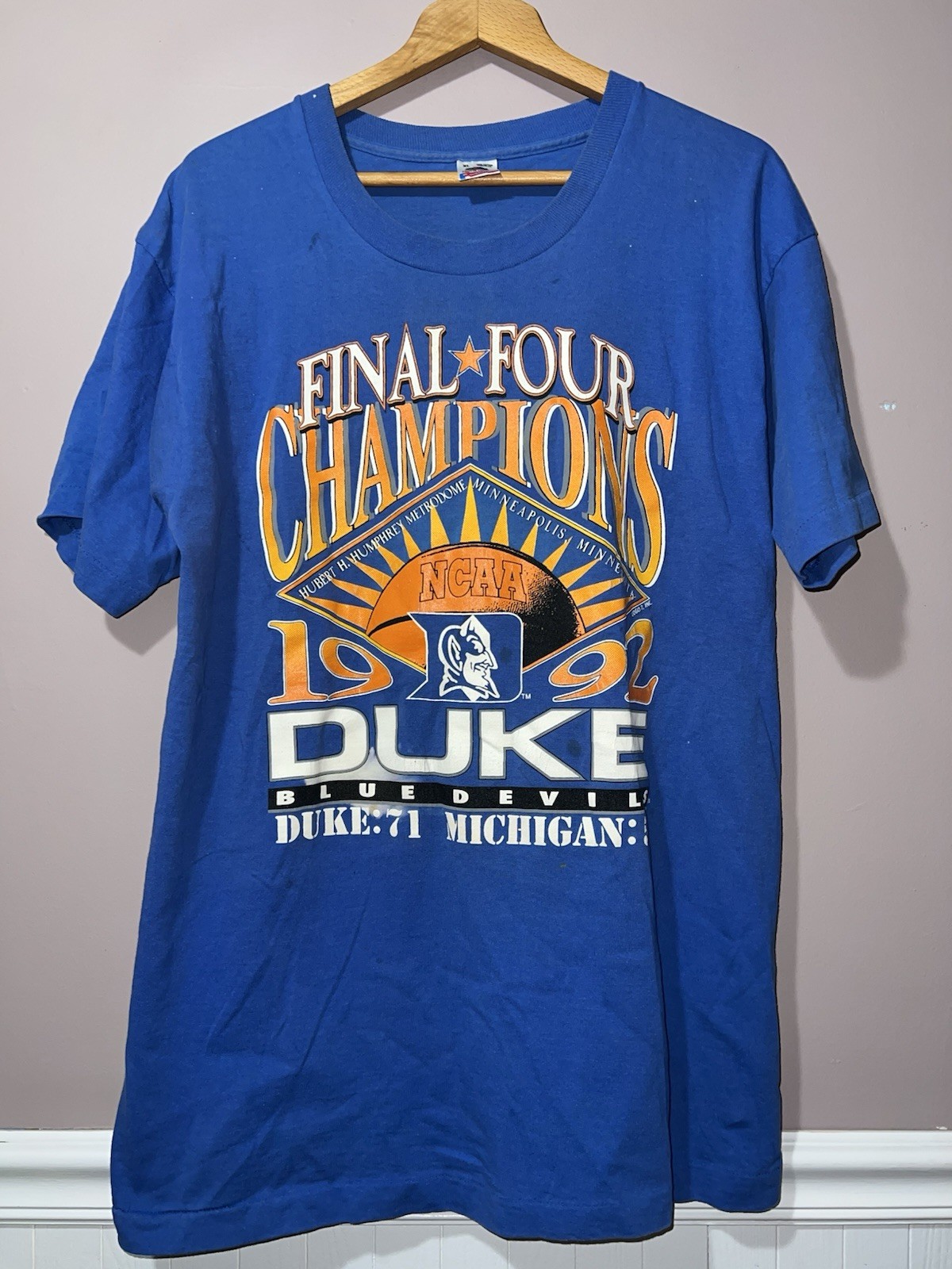 VINTAGE 1992 DUKE BLUE DEVILS NCAA BASKETBALL CHAMPIONS SHIRT XL