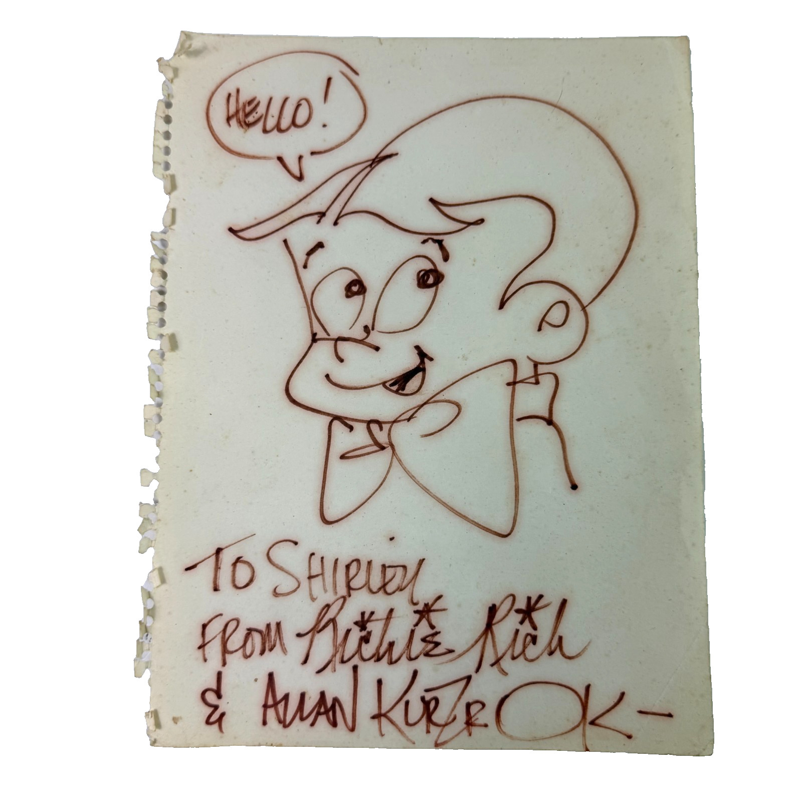 Vintage Allan Kurzrok Signed Richie Rich Comic Art Sketch To Shirley Temple Vintage Allan Kurzrok Signed Richie Rich Comic Art Sketch To Shirley Temple