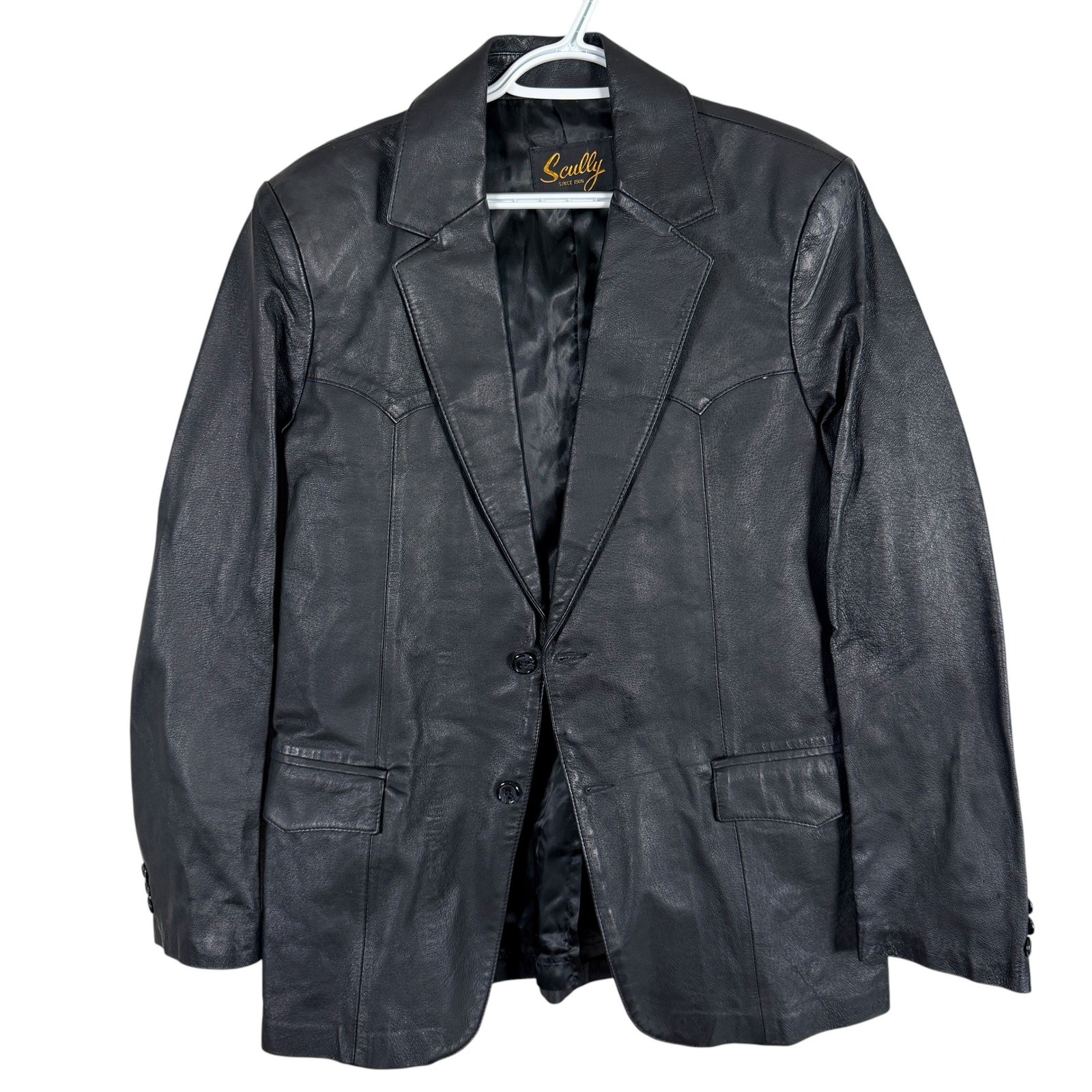 Scully Leather Blazer Sport Coat Jacket Mens 44 Black Western Yoke Two Button