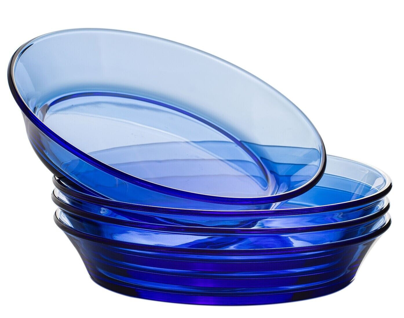 4 pc Cobalt Blue Glass Deep Plate Blue Dinner Bowl Salad Plate Pasta Bowl Set