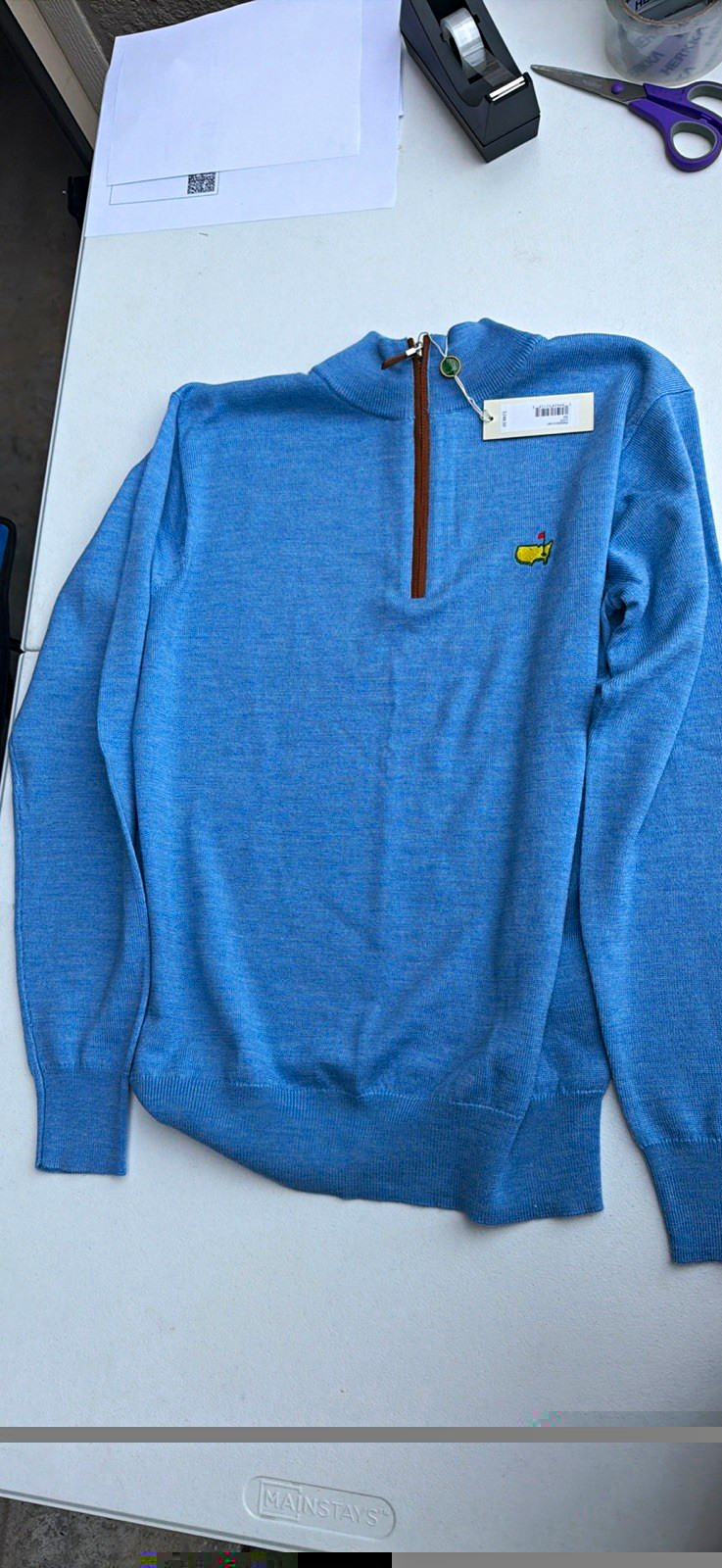 Masters Blue Merino Wool Silk Knit 1/4 Zip Mock Neck Sweater Mens S