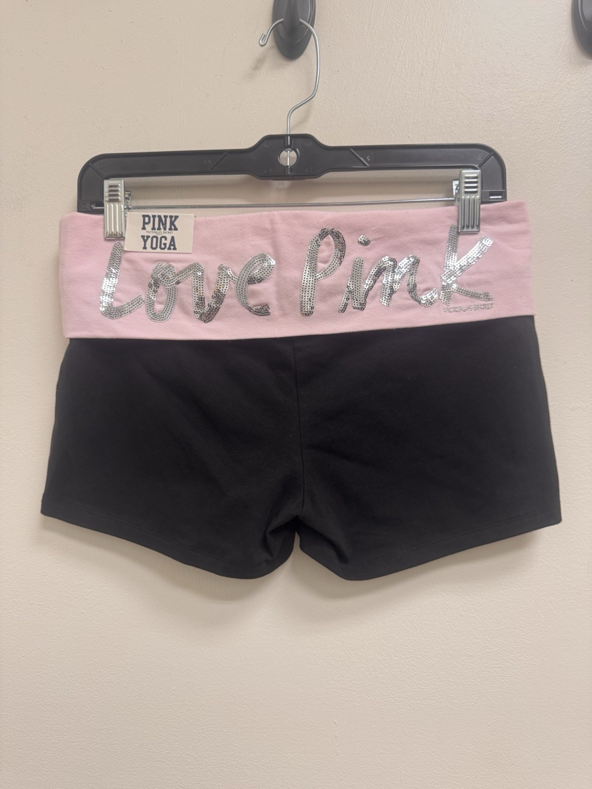NWT Y2K PINK Victoria’s Secret Foldover Yoga Sequins Shortie Shorts Size Medium NWT Y2K PINK Victoria’s Secret Foldover Yoga Sequins Shortie Shorts Size Medium