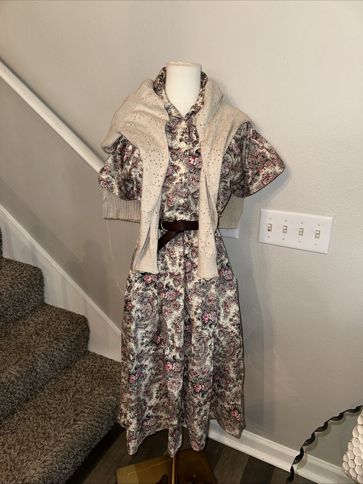 Shirtdress  Cotton  Vintage Paisley Collared Floral Button Dress Flare 10P 90s