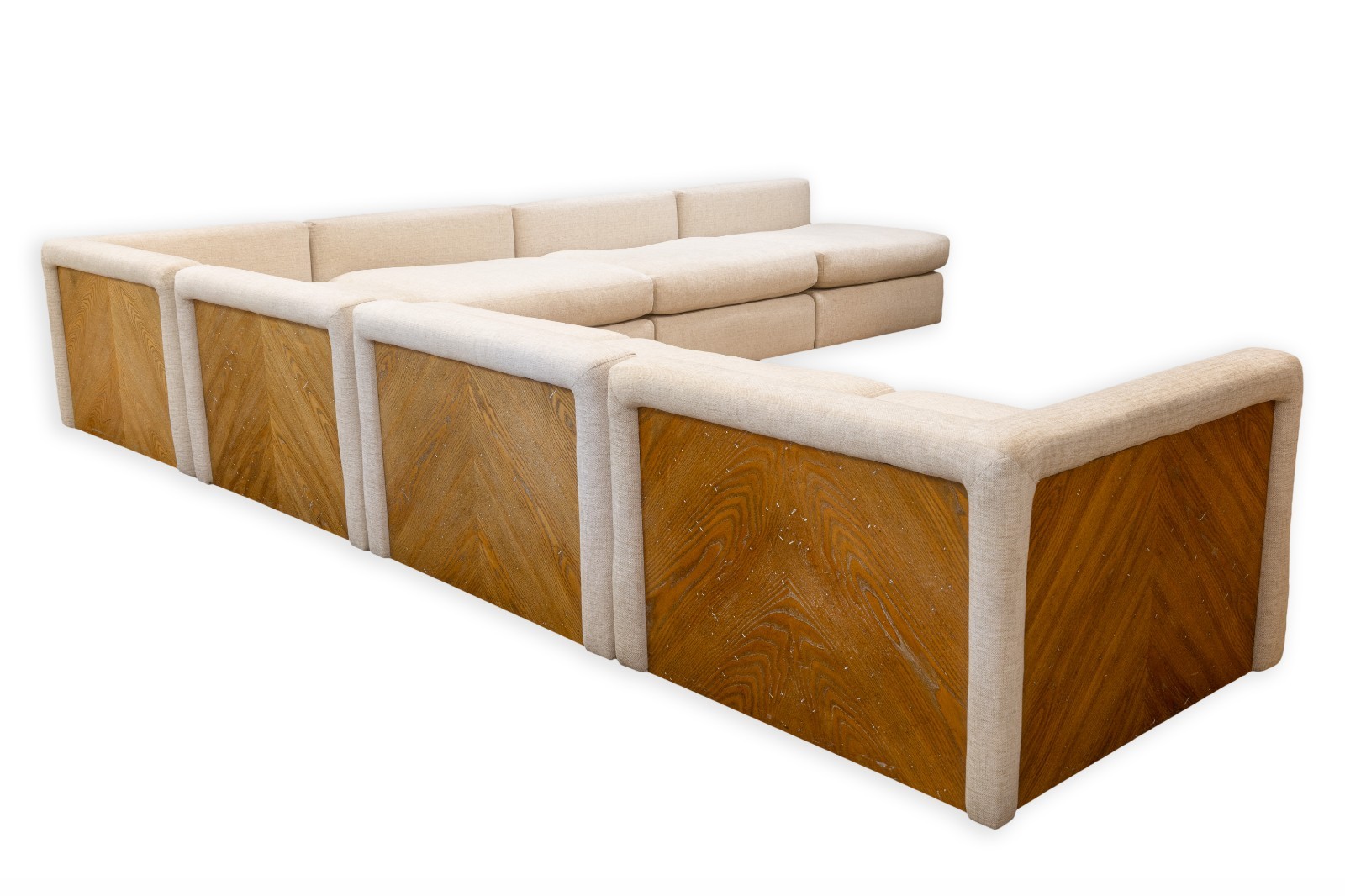 Vintage 1970s Drexel Heritage 7pc Modular White Washed Wood Back Sofa Sectional