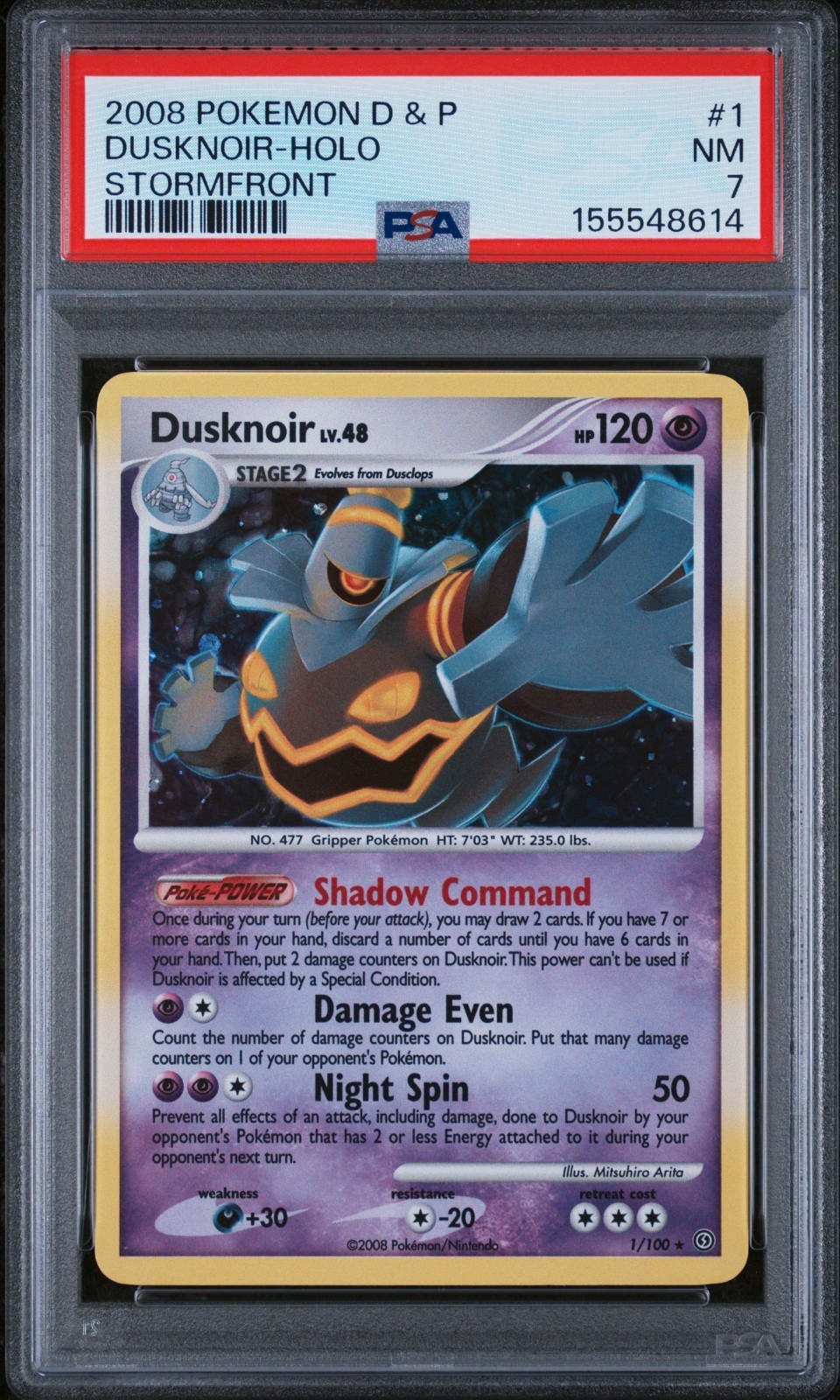 Dusknoir 2008 D & P Stormfront Holo #1/100 PSA NM 7
