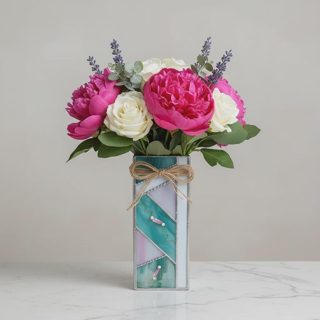 Handmade Geometric Stained Glass Vase