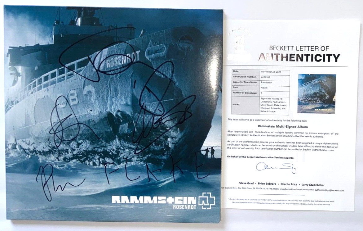 RAMMSTEIN FULL BAND SIGNED ROSENROT ALBUM VINYL GERMANY TILL LINDEMANN +5 BAS RAMMSTEIN FULL BAND SIGNED ROSENROT ALBUM VINYL GERMANY TILL LINDEMANN +5 BAS