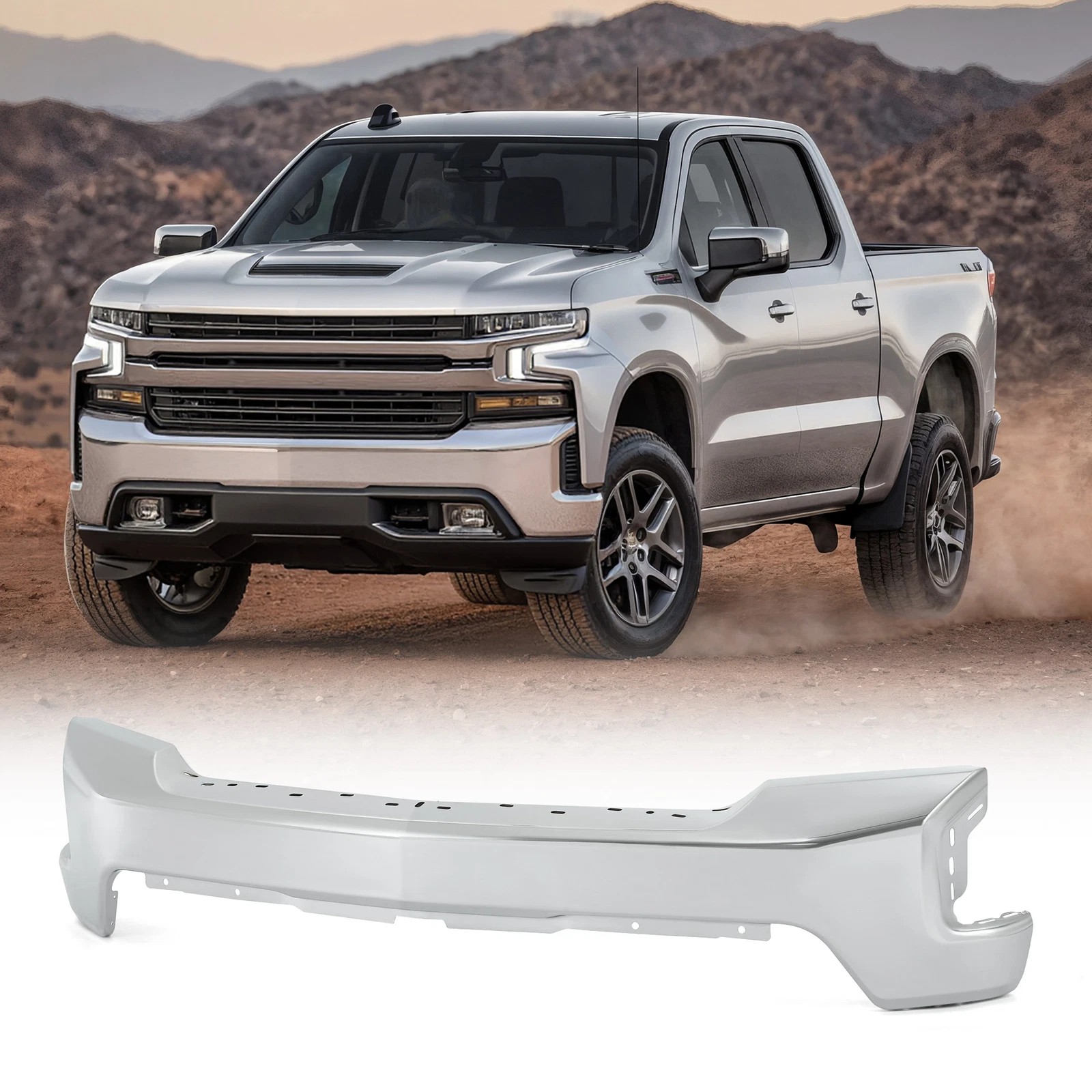 Front Bumper Face Bar Chrome Steel For 2019 2020 2021 2022 Chevy Silverado 1500