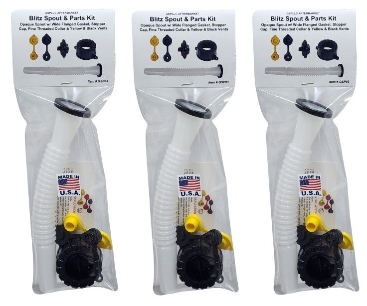 3-Pack for Blitz Can GAS SPOUT & PARTS KIT Fuel Spout,Stopper,Collar,2 Vent Caps
