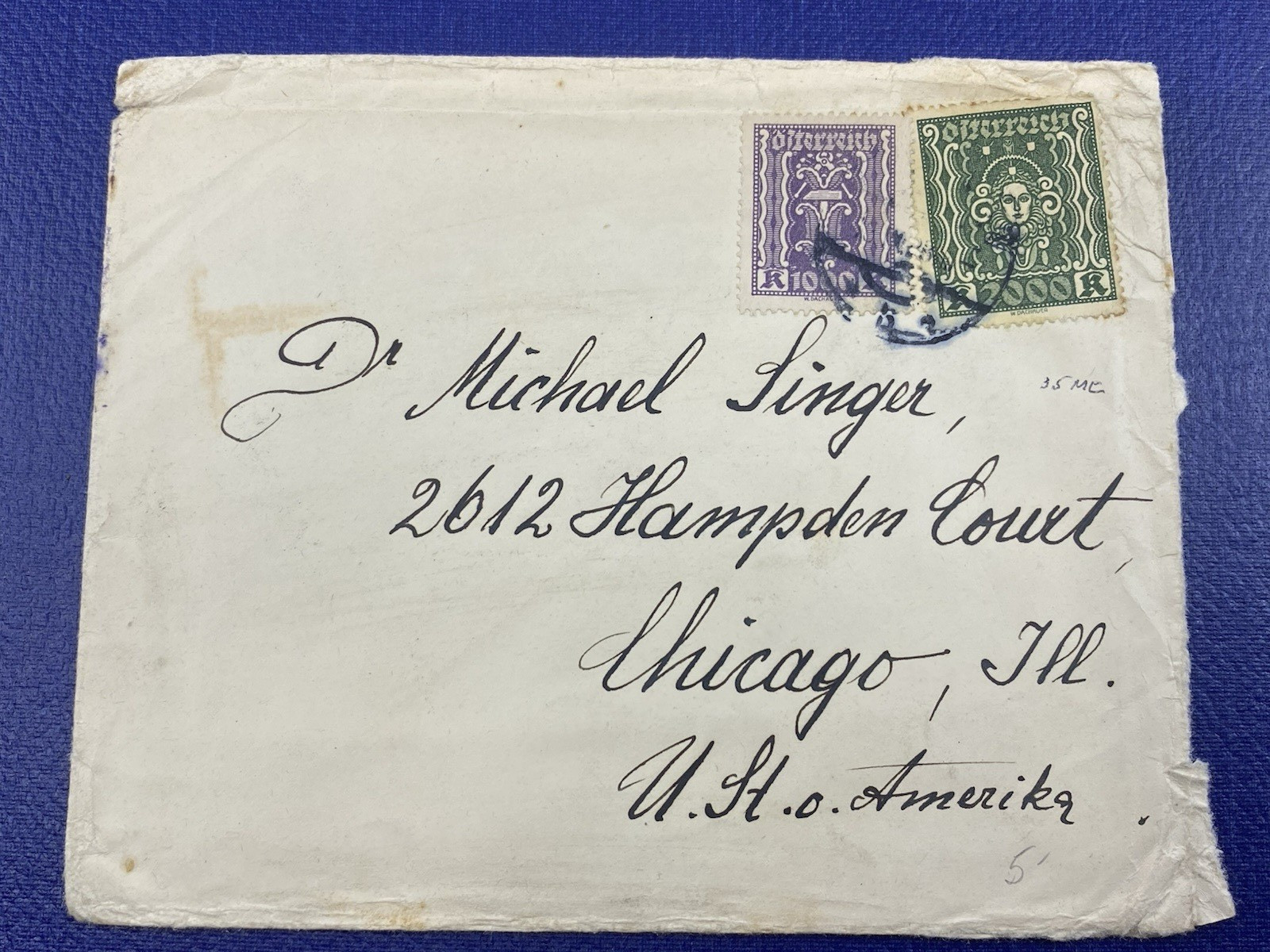 1922-24 AUSTRIA To Chicago. SC#281 & 295, Special Seal for needy Viennese kids 1922-24 AUSTRIA To Chicago. SC#281 & 295, Special Seal for needy Viennese kids