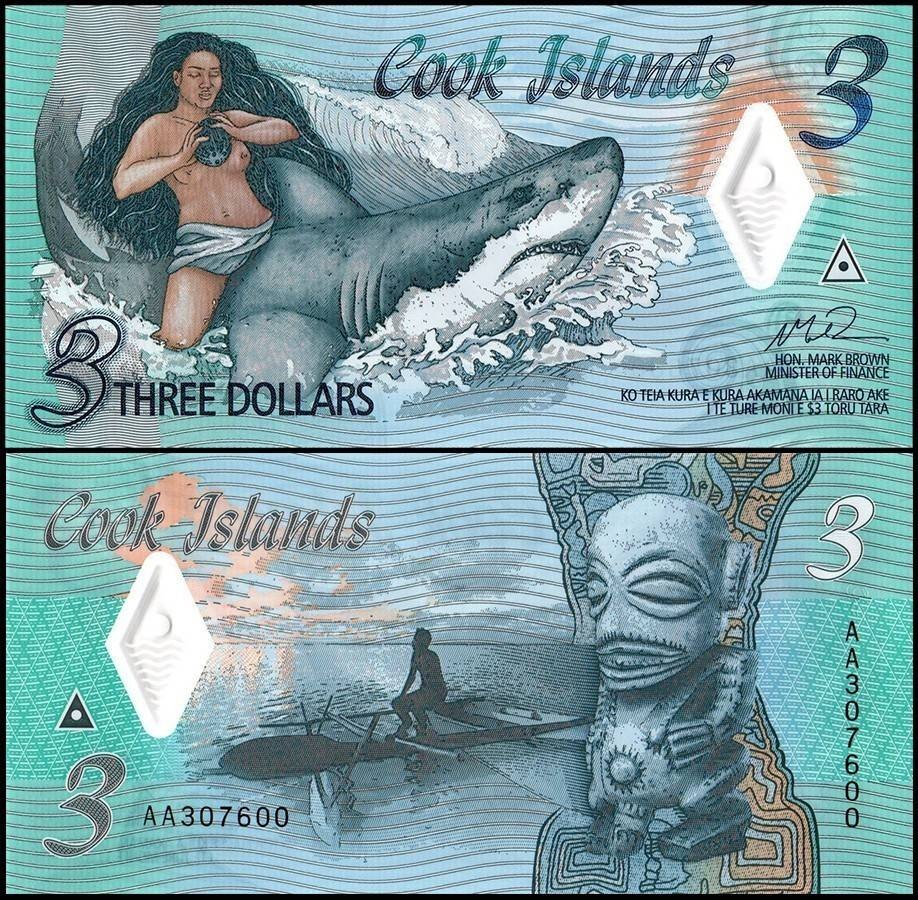 Cook Islands 3 Dollars, 2021 ND, P-11, UNC, Polymer Cook Islands 3 Dollars, 2021 ND, P-11, UNC, Polymer