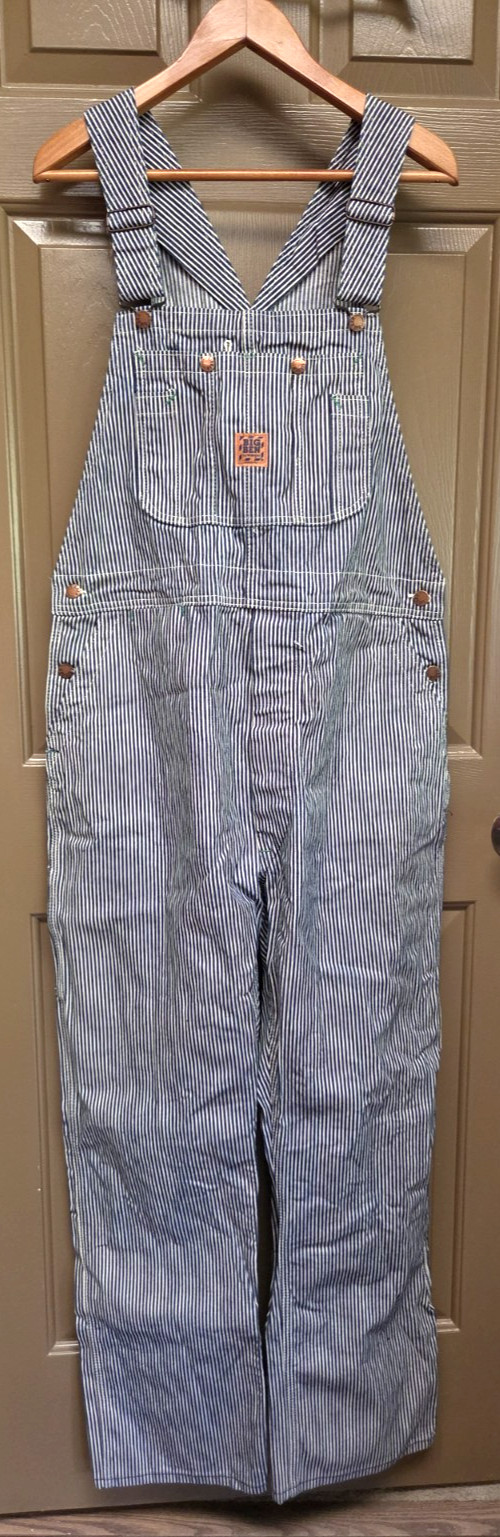 Vintage Big Ben Hickory Stripe Bib Overalls 38x32 Railroad Workwear EUC