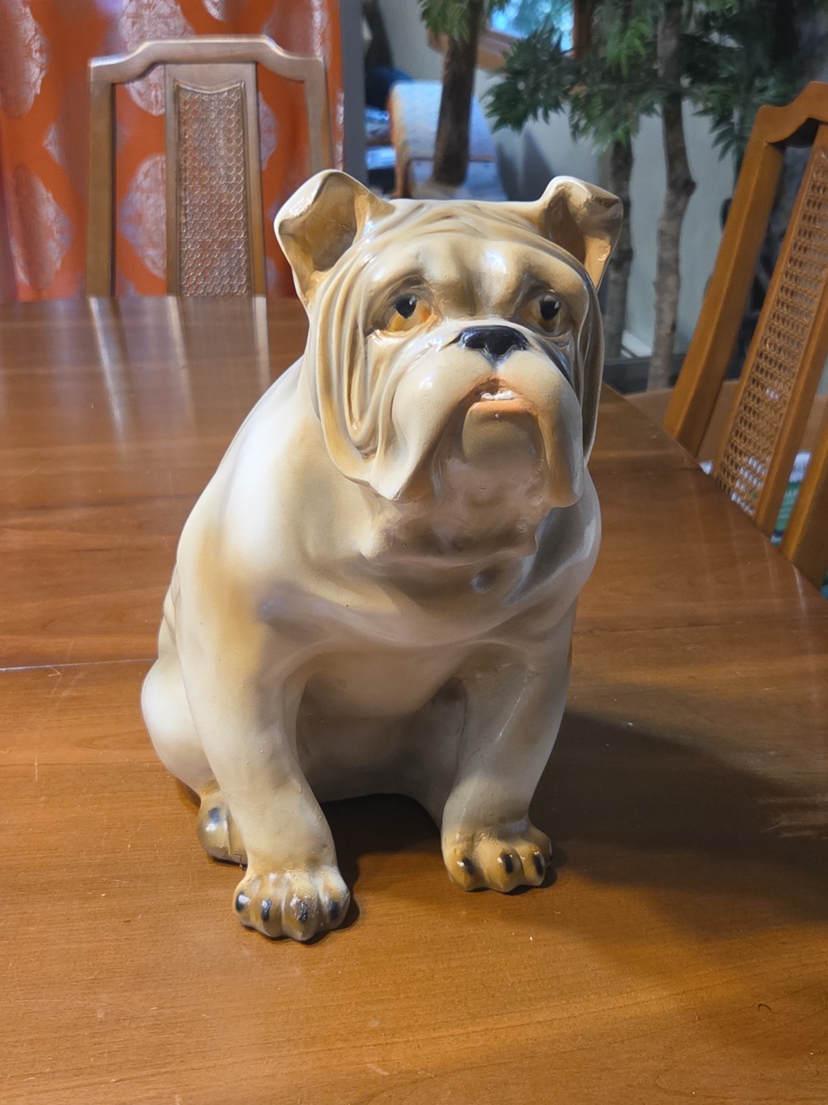 Vintage Ceramic Bulldog Statue Figurine White Brown English Bulldog 13 Vintage Ceramic Bulldog Statue Figurine White Brown English Bulldog 13