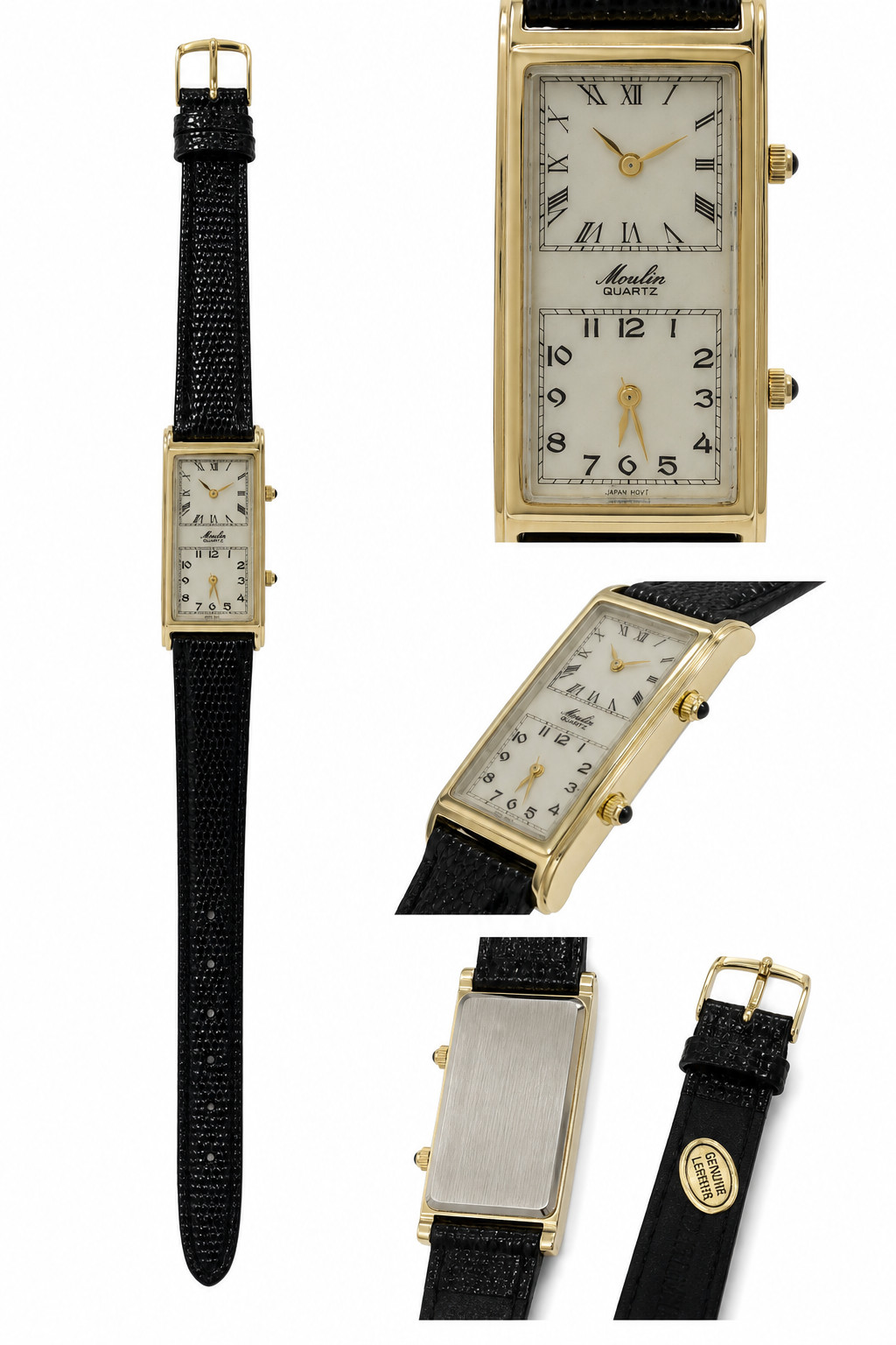 Vintage Moulin Dual Time Quartz Ladies Watch Ivory And Black Dial 18 x 38mm Vintage Moulin Dual Time Quartz Ladies Watch Ivory And Black Dial 18 x 38mm
