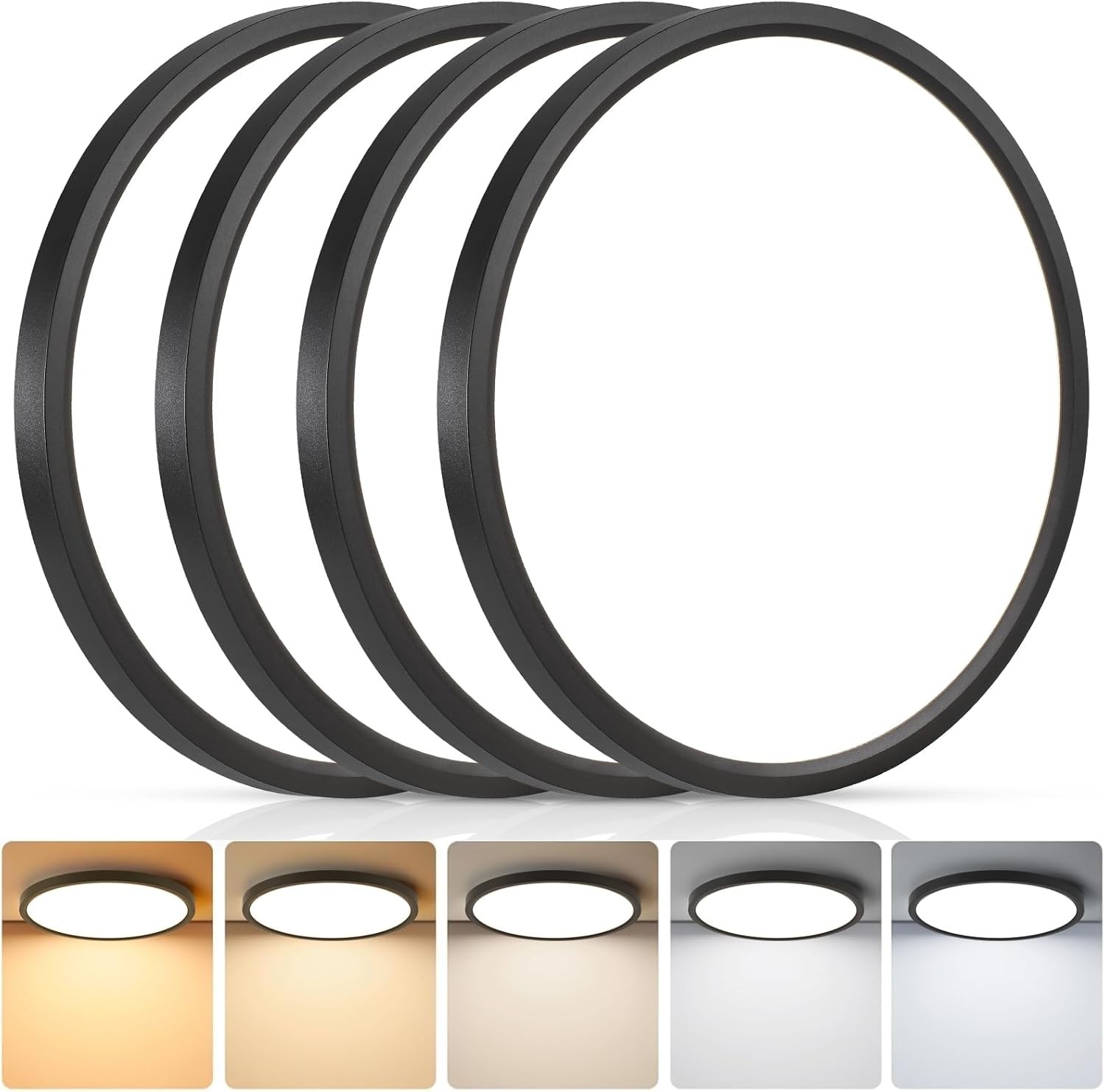 4 Pack 16 Inch 5CCT LED Ceiling Light Flush Mount Dimmable Fixture Black 3520LM