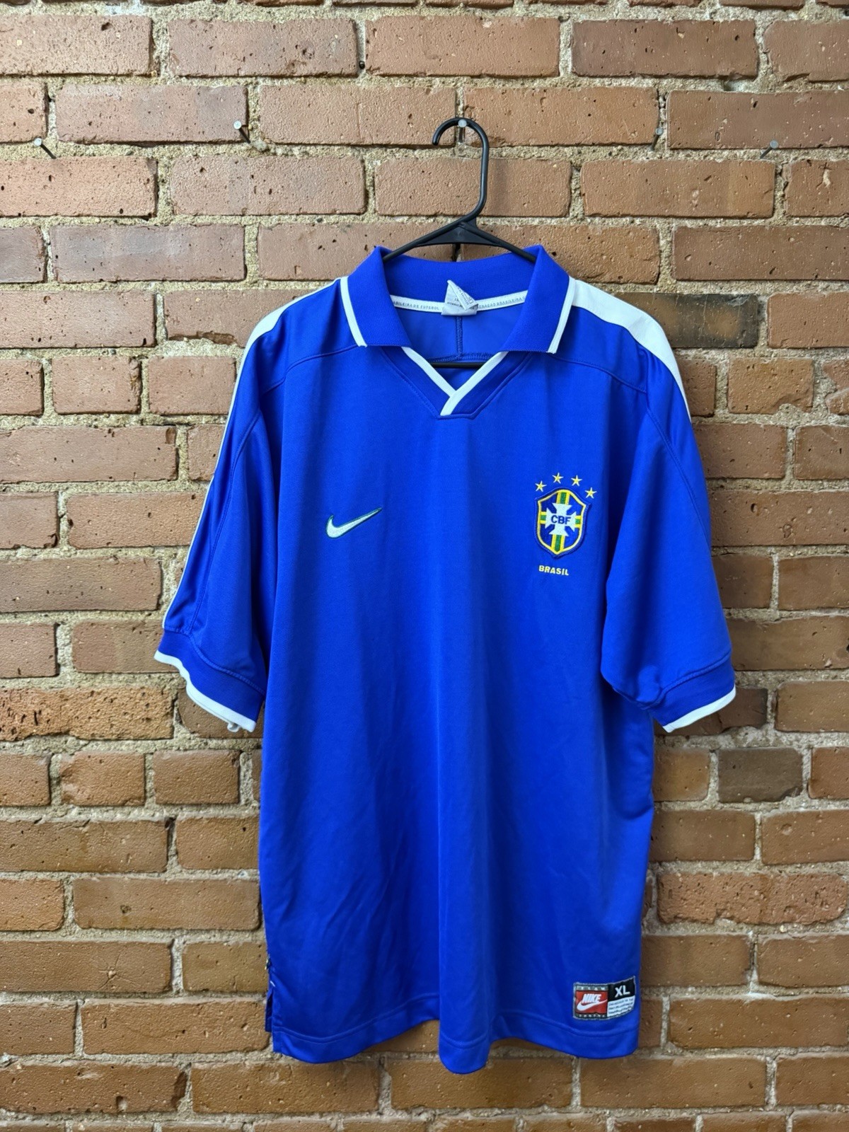 Vintage 1998 Nike Brazil Away Soccer Jersey CBF World Cup Blue XL Original