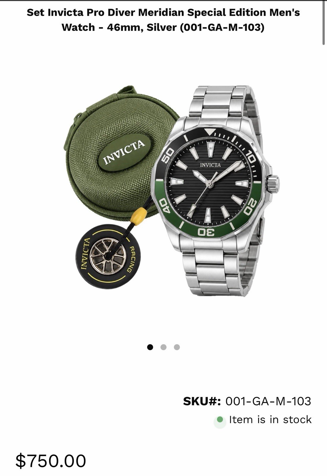 Set Invicta Pro Diver Meridian SE Men\'s Watch 46mm, Silver Sprite (001-GA-M-103)