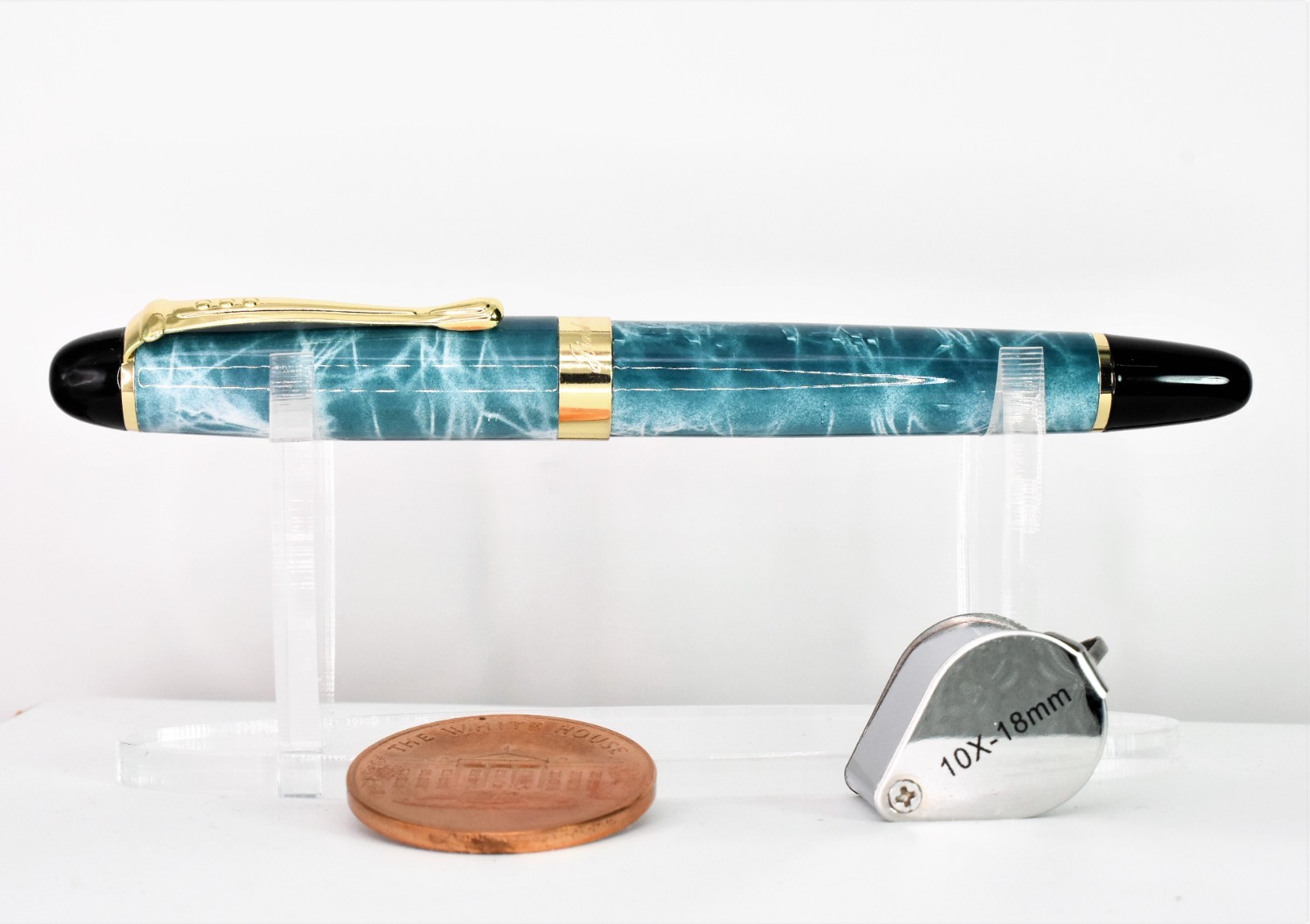NEW MALACHITE  JINHAO X450 STEEL FOUNTAIN PEN W/ GOLD PLATED MEDIUM NIB