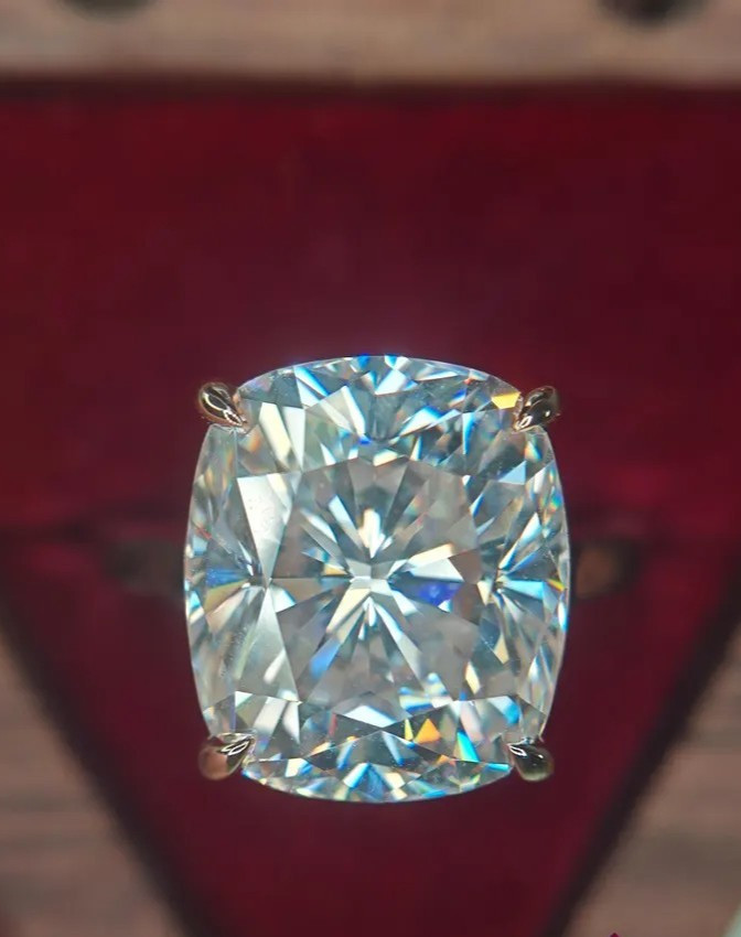 RARE 4.90 Ct Cushion White Treated Diamond Ring, 925 Silver, Excellent Luster