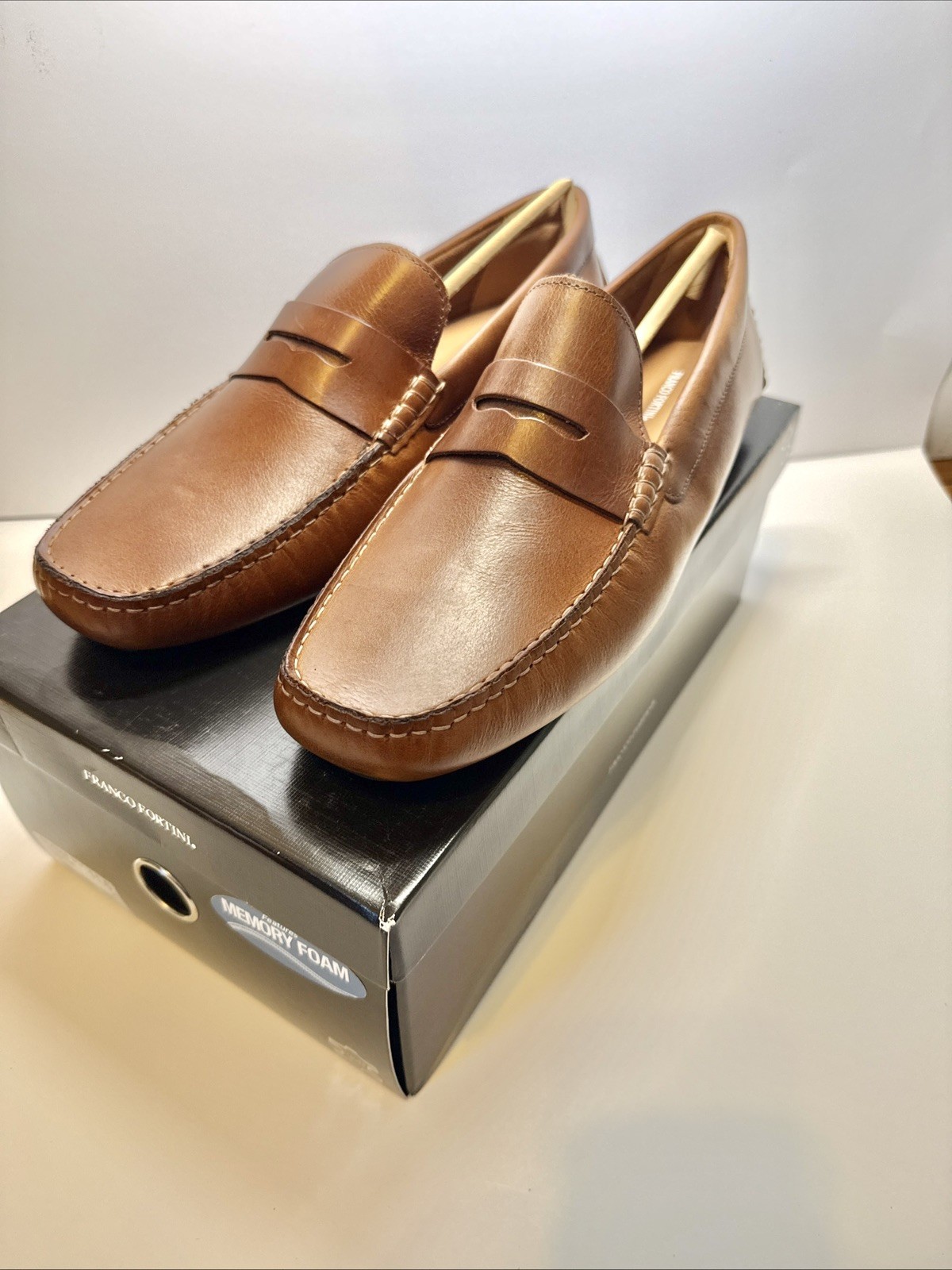 Franco Fortini Daven Leather Penny Loafers Shoes. Cognac Brown. Men\'s