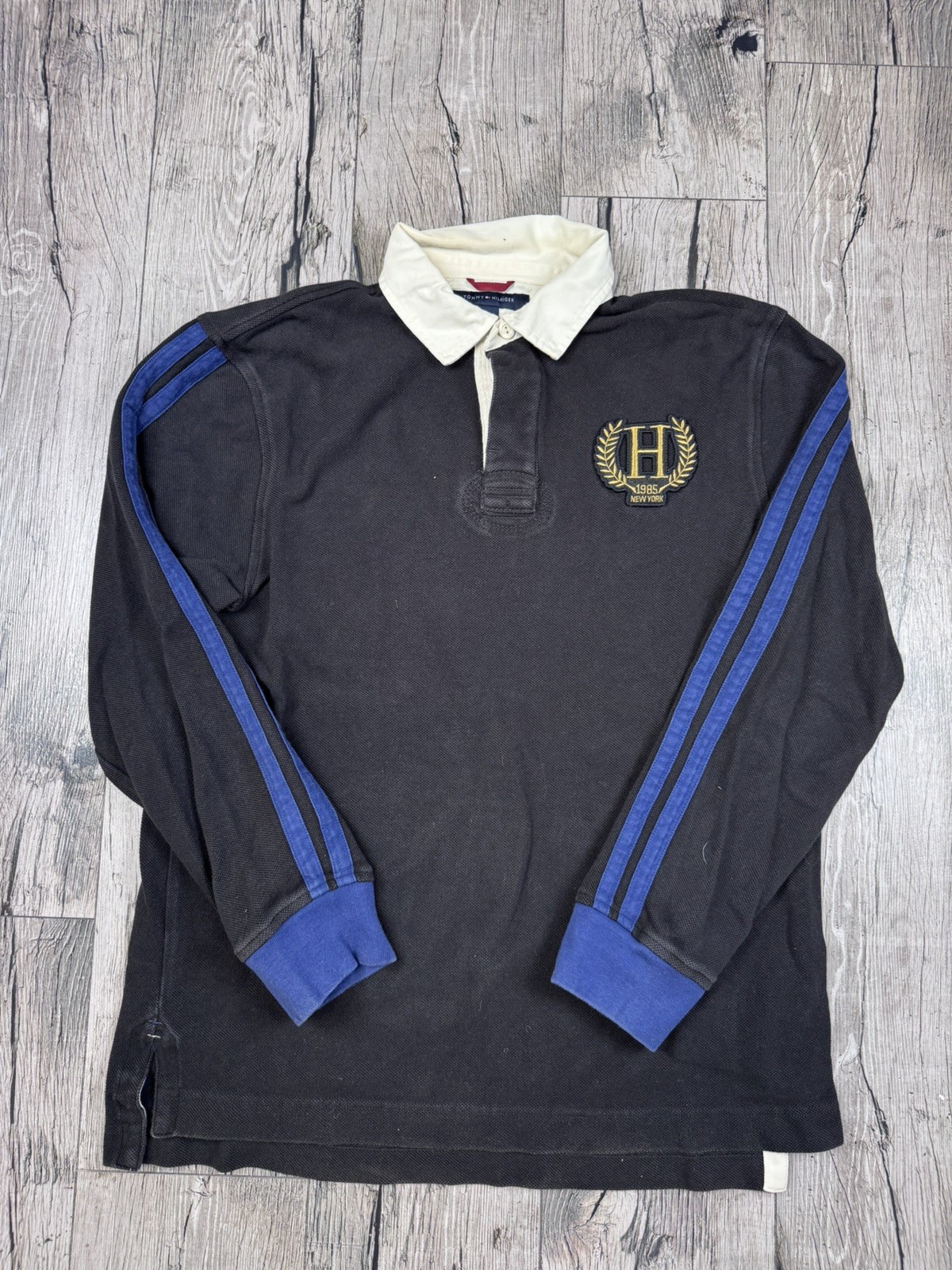 Tommy Hilfiger Mens M Long Sleeve Rugby Shirt Colorblock Patch