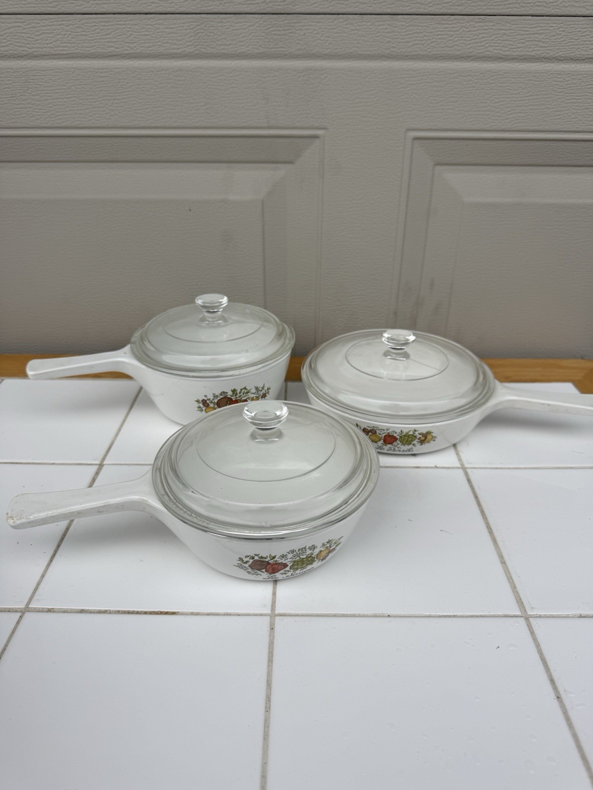 Vintage Corning Ware Spice of Life Set of 3 Saucepans w Glass Lids USA